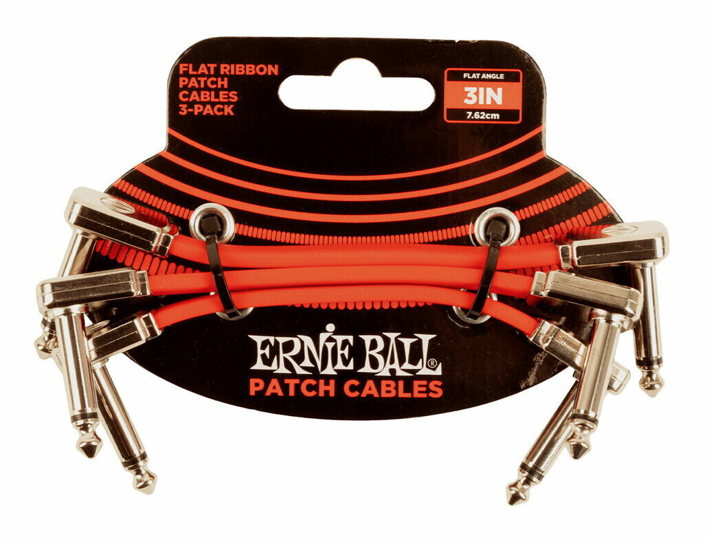 【メール便・送料無料・代引不可】ERNIE BALL 6401 フラットパッチケーブル レッド 3本セット[7.62cm L/L] パッチコード