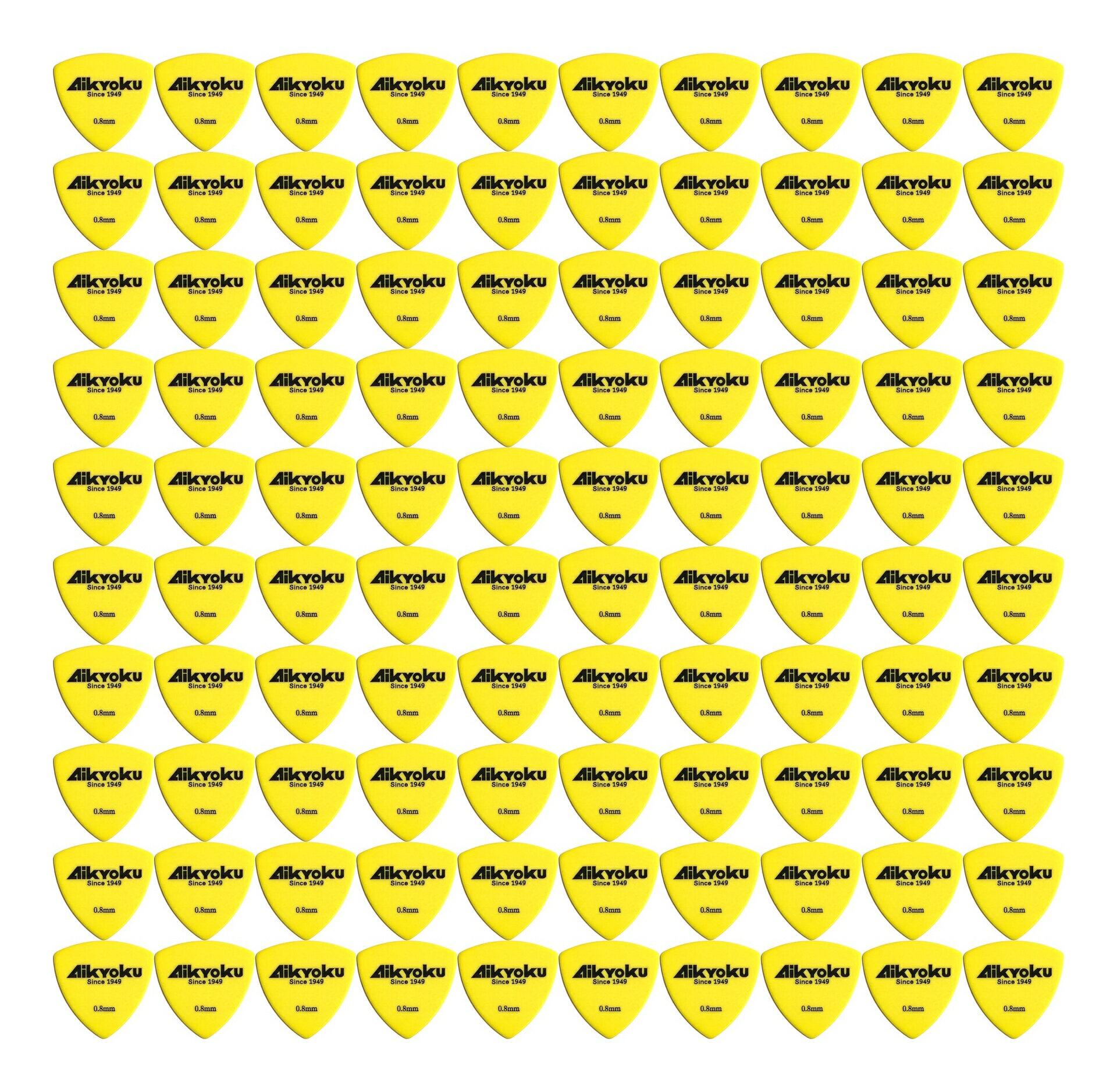 【メール便・送料無料・代引不可】愛曲楽器 オリジナルピック おにぎり型 ポリアセタール イエロー 0.8mm/100枚セット