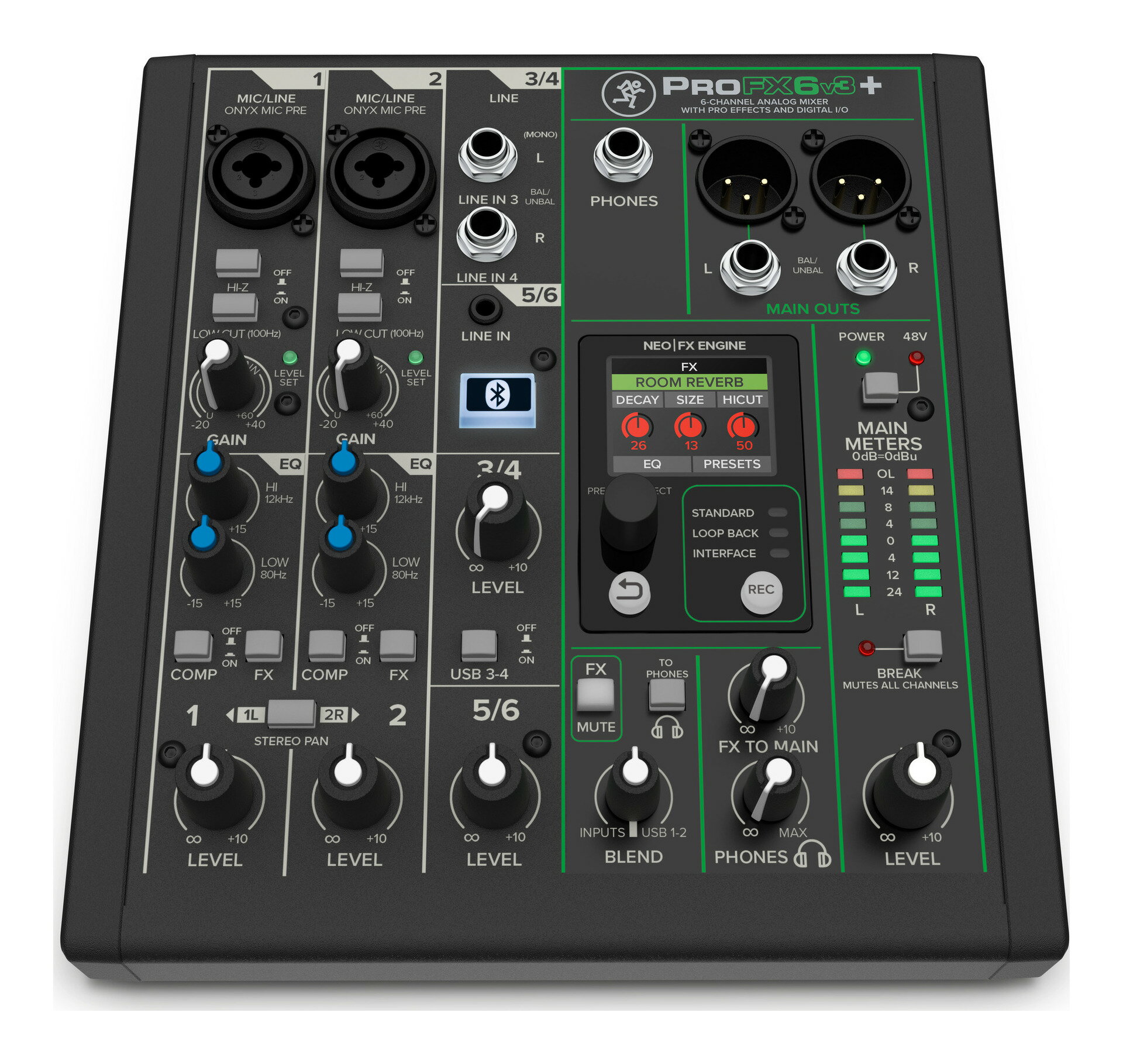 【送料込】Mackie ProFX6v3+ 6チャンネルアナログミキサー with Enhanced FX/USBレコーディングモード/Bluetooth