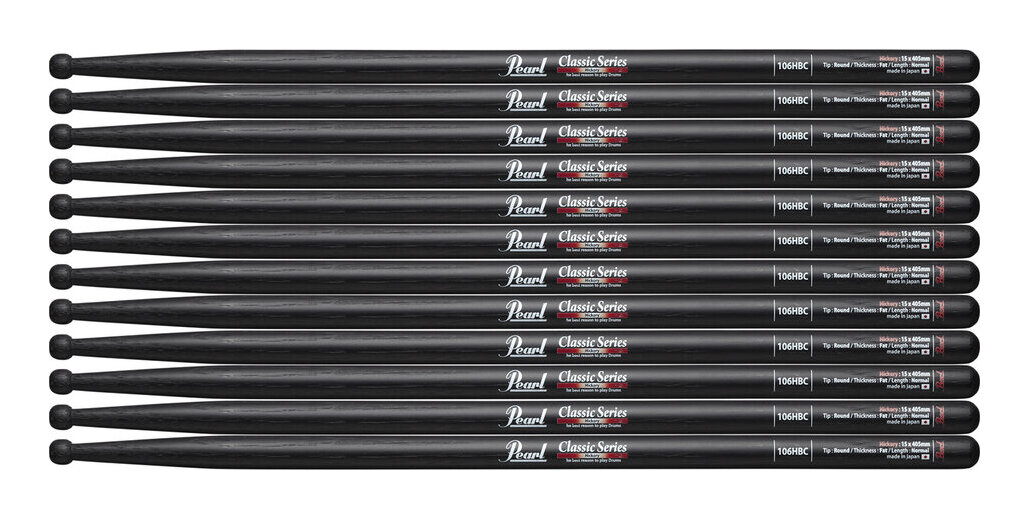 乐天商城 - 【送料込】【6ペア】Pearl パール 106HBC ヒッコリー ドラムスティック ブラックラッカーフィニッシュ [15x405]