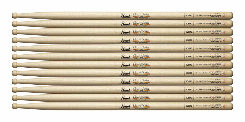 樂天商城 - 【送料込】【6ペア】Pearl パール 106MC メイプル ドラムスティック クリアラッカーフィニッシュ [15x405]