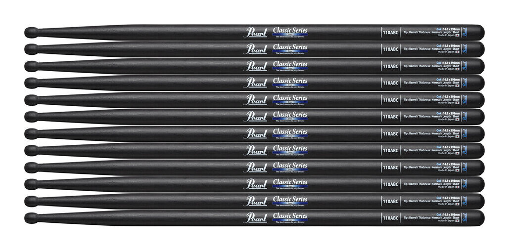 Pearls - 【送料込】【6ペア】Pearl パール 110ABC オーク ドラムスティック ブラックラッカーフィニッシュ [14.5x398]