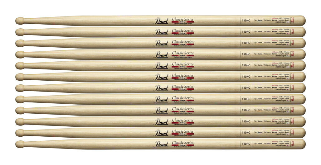 Pearls - 【送料込】【6ペア】Pearl パール 110HC ヒッコリー ドラムスティック クリアラッカーフィニッシュ [14.5x398]