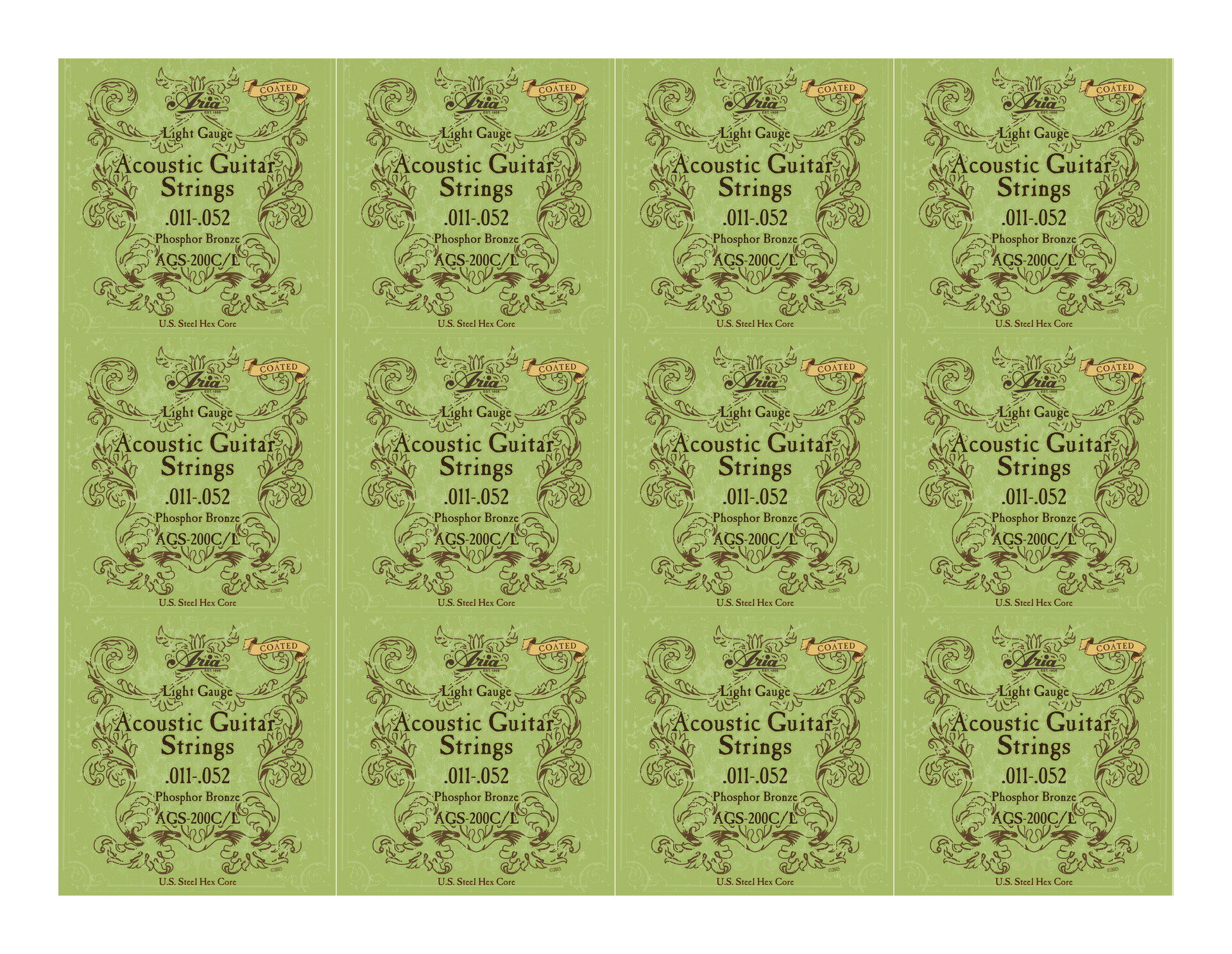 【メール便・送料無料・代引不可】【12セット】ARIA アリア AGS-200C/L [11-52] アコースティックギター用 コーティング弦【ポイント2倍】