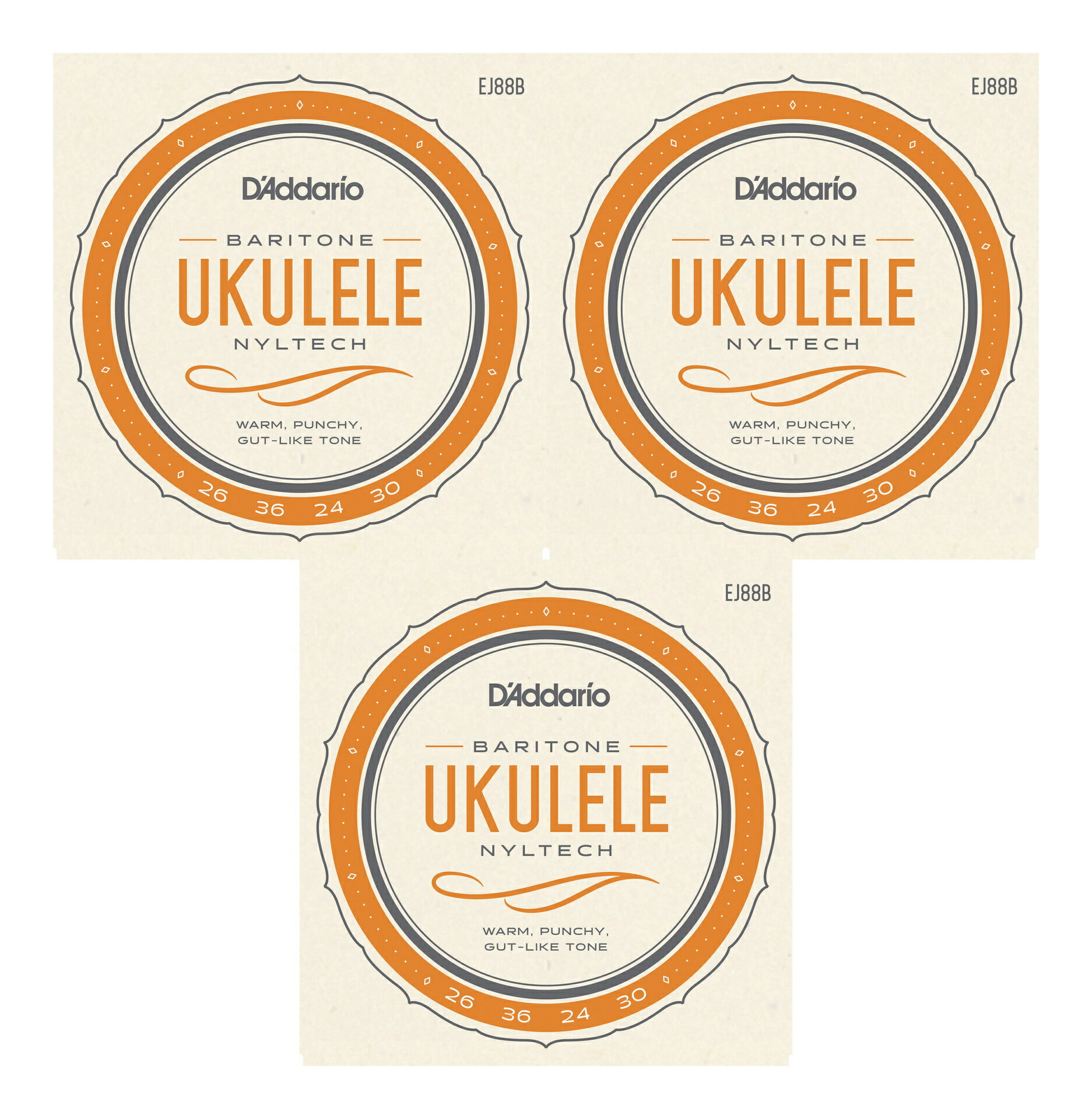 【メール便・送料無料・代引不可】D’Addario ダダリオ EJ88B Nyletech バリトンウクレレ弦 ×3セット