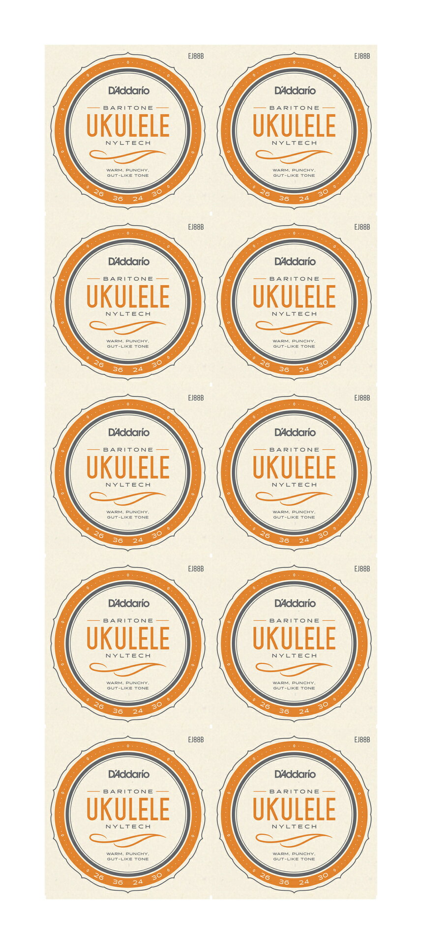 【メール便・送料無料・代引不可】D’Addario ダダリオ EJ88B Nyletech バリトンウクレレ弦 ×10セット