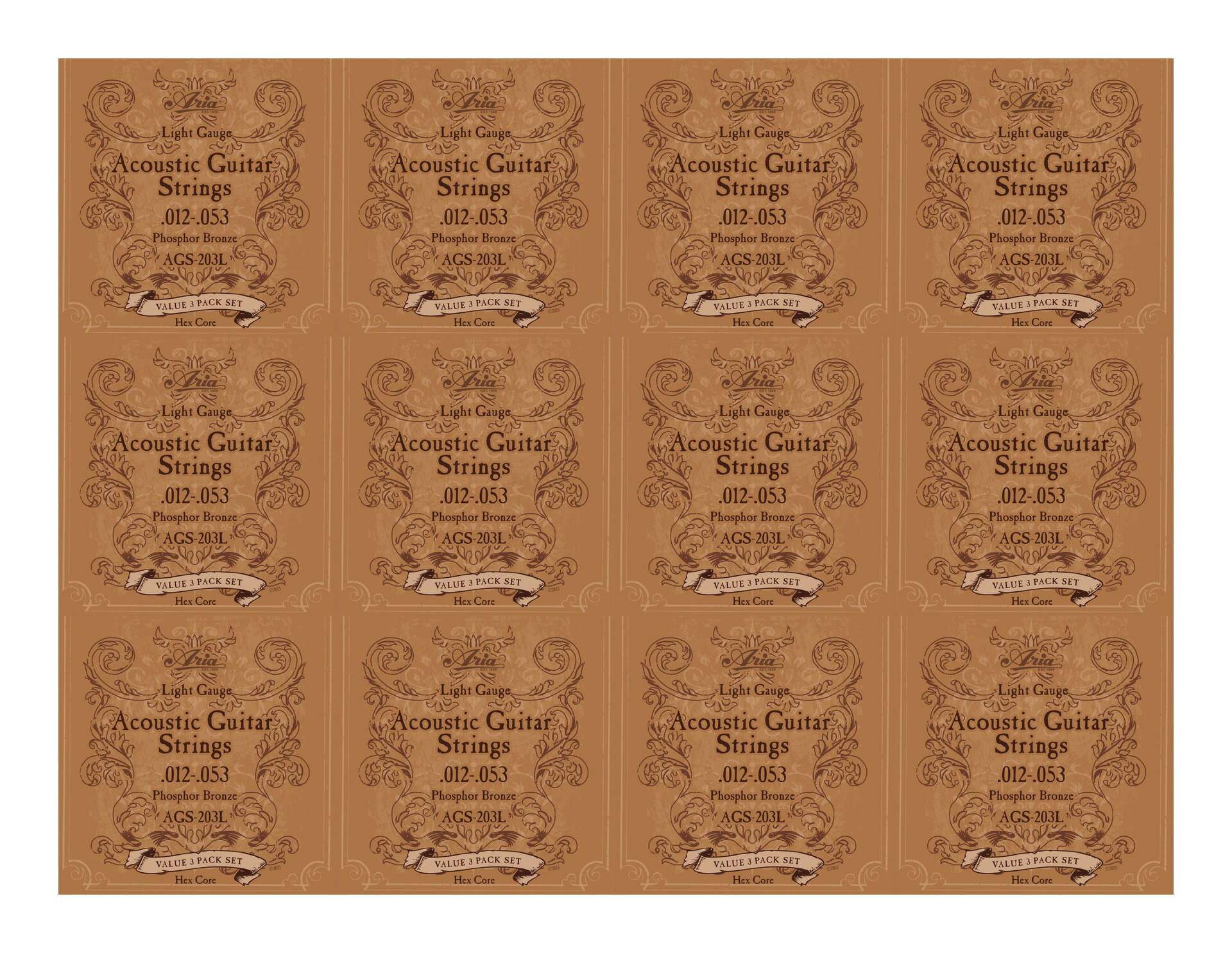 【送料込】ARIA アリア AGS-203L アコギ弦3セットパック ×12パック(計36セット）