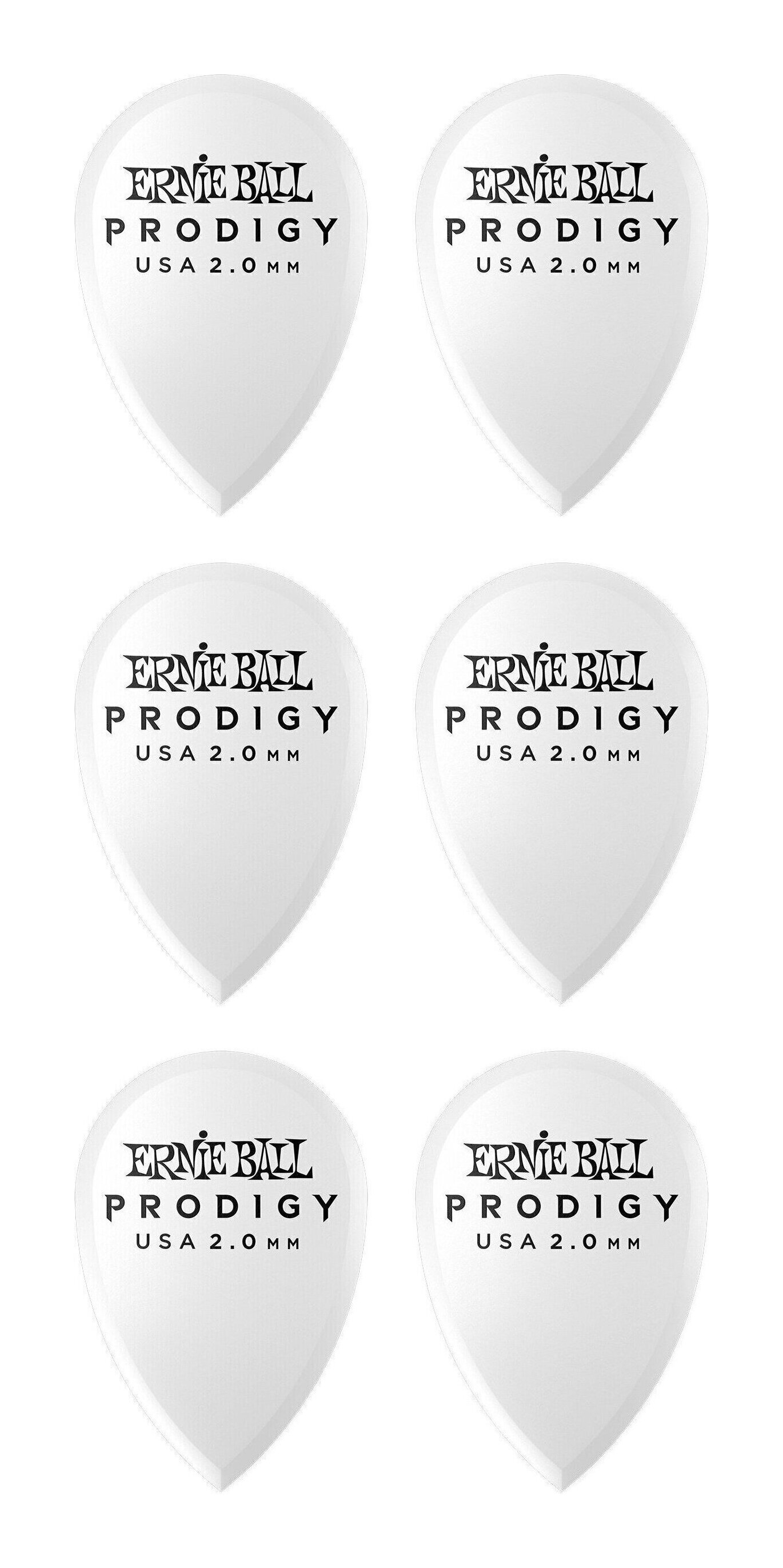 【メール便・送料無料・代引不可】ERNIE BALL P09336 PRODIGY PICKS 2.0mm White TEARDROP ギター ピック 6枚入り