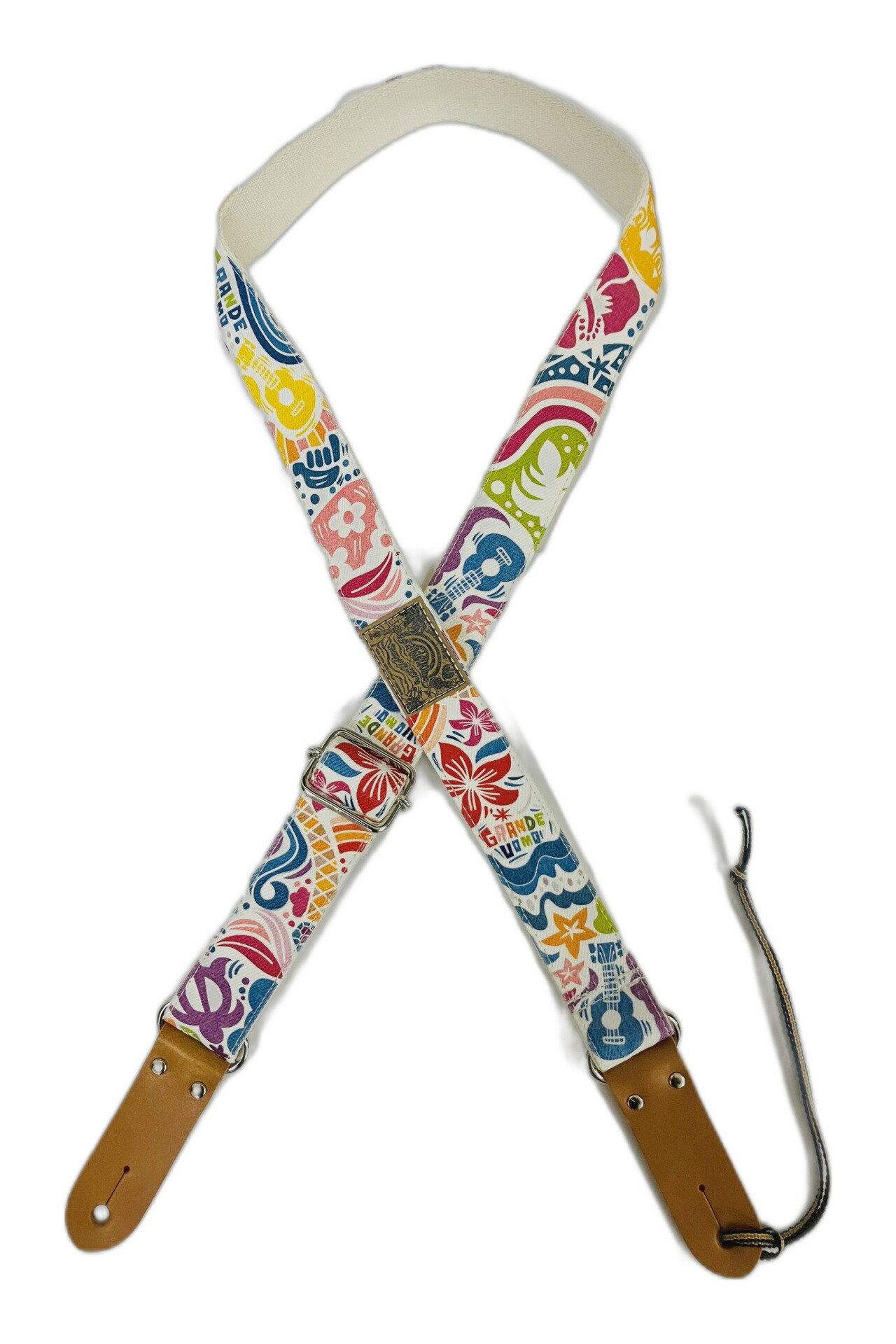 【メール便・送料無料・代引不可】Grande uomo デニム ウクレレ ストラップ アロハ柄/カラフル エンドピン仕様ウクレレ専用 ストラップ