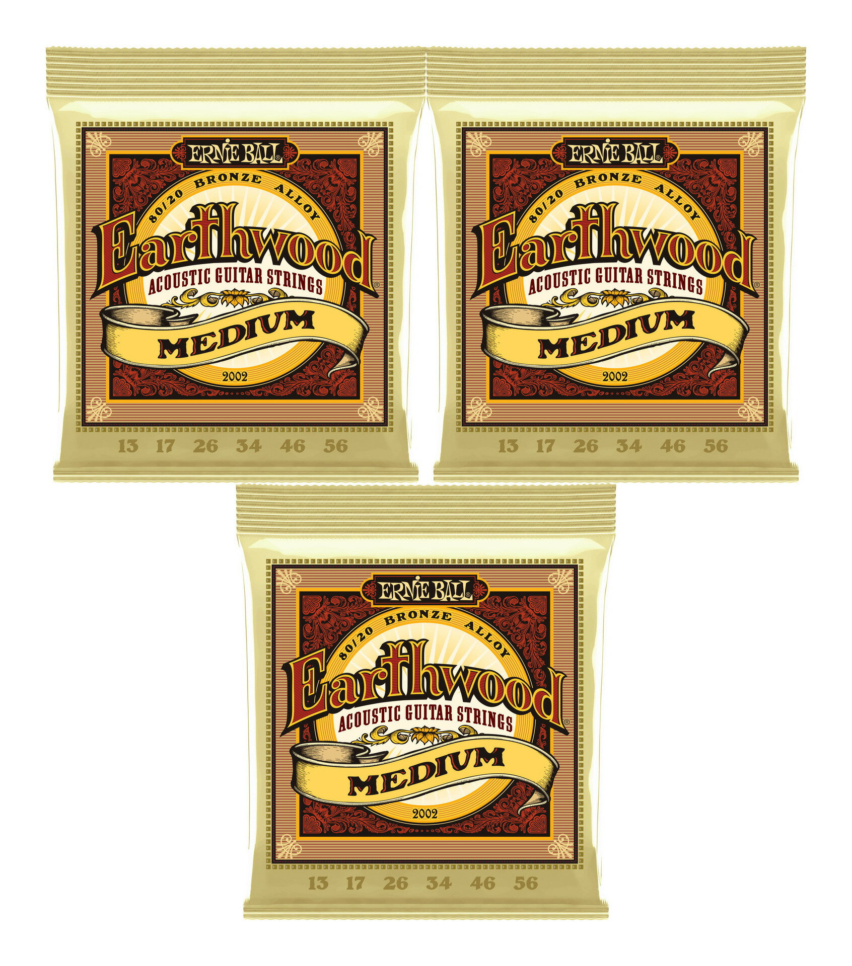 【メール便・送料無料・代引不可】ERNIE BALL 2002/3セット [13-56] Medium Earthwood 80/20 Bronze アコースティックギター弦