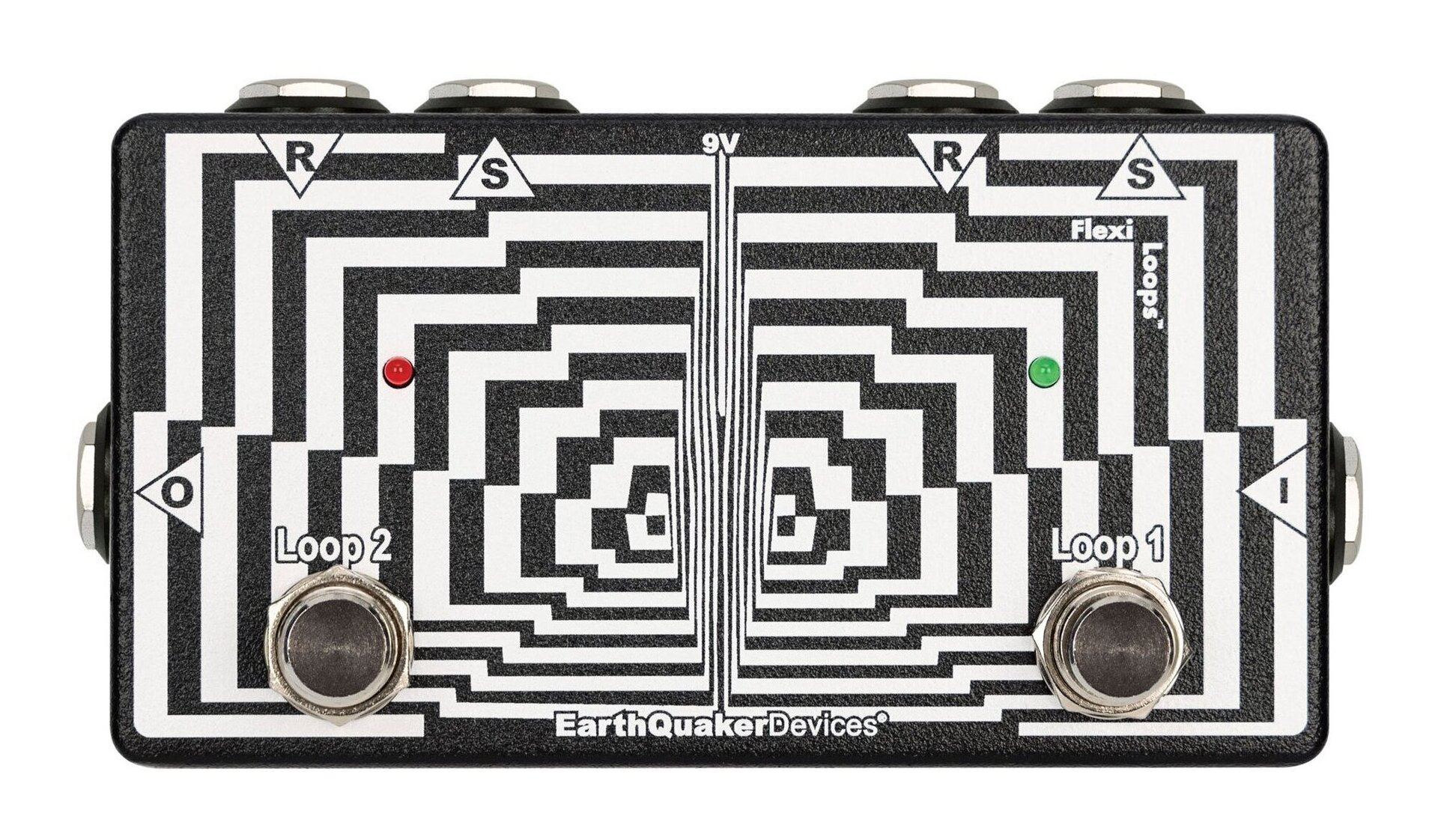 Flexi LoopsTMDual Effects Loop Switcherアースクエイカーデバイセスが開発した電子リレー方式のトゥルーバイパスで、踏み方の違いによって通常のラッチ式のスイッチとしても、モーメンタリースイッチ(アンラッチ式)としても使用可能なFlexi-Switch(R)Technology(フレキシスイッチテクノロジー)を二つのエフェクトループペダルに落とし込みました!複数のペダルのコンビネーションで作った音色を瞬時に変える時などに便利なこのFlexiLoopsは、ペダルボード上の余計な信号の引き回しを回避する手助けもするので、特にビンテージのペダル等でオフの時の原音が変わりすぎて使いずらいなどの悩みを抱えている方にも最適なツールとなります。その他の使用方法として、チューナーアウトやチューナーミュート、Flexi Loopsを介してシグナルチェーン上の信号経路の変更などアイデア次第で様々な使用方法が可能です。Flexi Loops内の信号回路は完全なパッシブ回路ですが、ループのオン/オフは電子リレー方式のスイッチを使用しておりますので、電源が供給されなければ入力された信号は出力されません。Tech Specs寸法121 x 64 x 57 mm消費電流25 mAフレキシ・スイッチングこの製品にはフレキシ・スイッチ(Flexi-Switch(R))機能が搭載されています。電子リレー方式のトゥルーバイパスで、踏み方の違いによって通常のラッチ式のスイッチとしても、モーメンタリースイッチ(アンラッチ式)としても使用可能です。ラッチ方式のスイッチとしての使用の場合は、通常のエフェクターのスイッチの様にオンにしたい時に一回踏み、オフにしたい時にスイッチを再度一回踏み込んでください。モーメンタリー方式のスイッチとしての使用の場合は、スイッチを踏み込んでいる間だけエフェクターがオンになり、一度スイッチを放すとオフになります。サイロスはバッファードバイパスを採用してお り、リバーブの残響音はペダルをオフにしても引き続き出力されます。電源が接続されていないと入力された信号は出力されません。電源この製品は9V、ACアダプターで2.1mmのセンターマイナスのアダプターで使用できます。デイジーチェインやトランス方式でないパワーアダプター等の使用ではノイズが乗る事が有りますので当社では推奨しておりません。また故障の原因になりますので9Vを超える電源は使用しないでください!