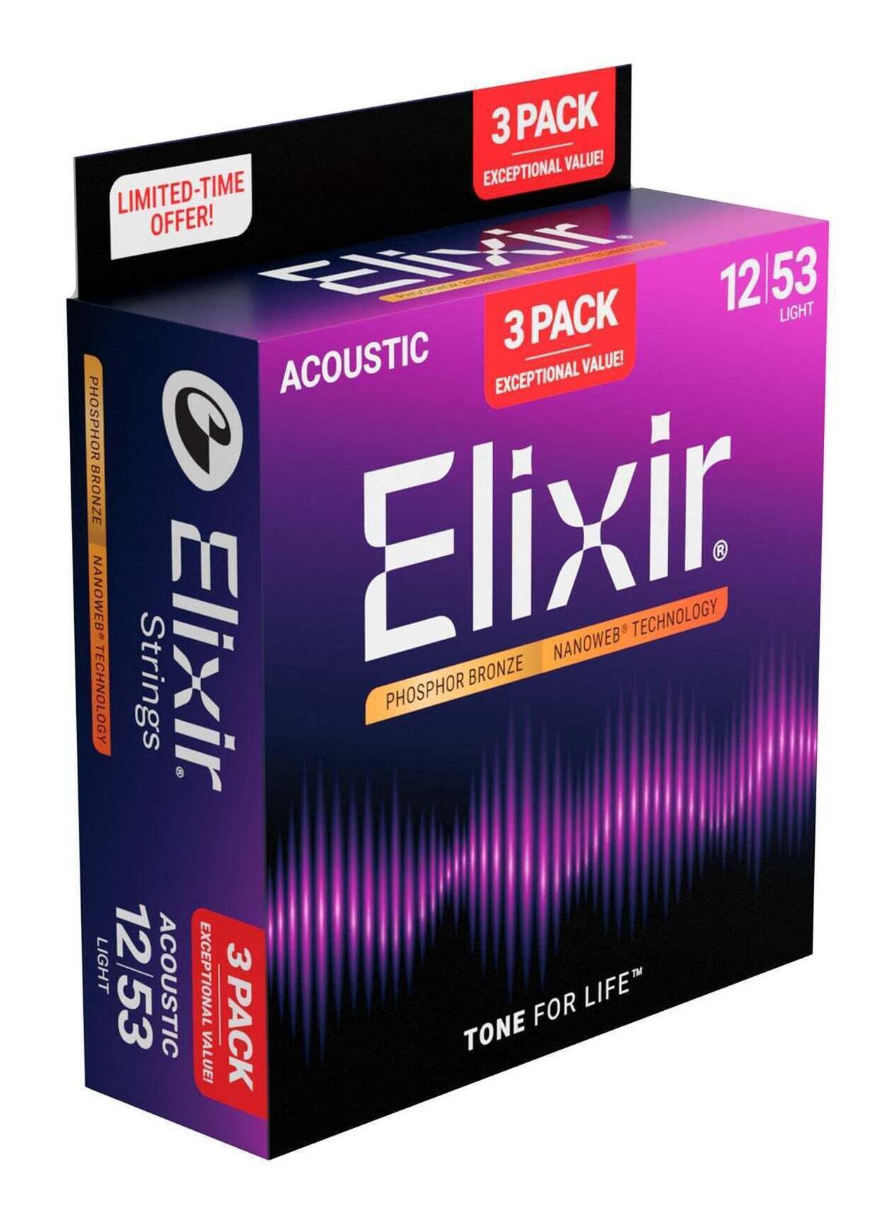 3セットが1つの専用パッケージに収まった、スペシャルパックです。#16052/Light(.012-.053)NANOWEB Phosphor