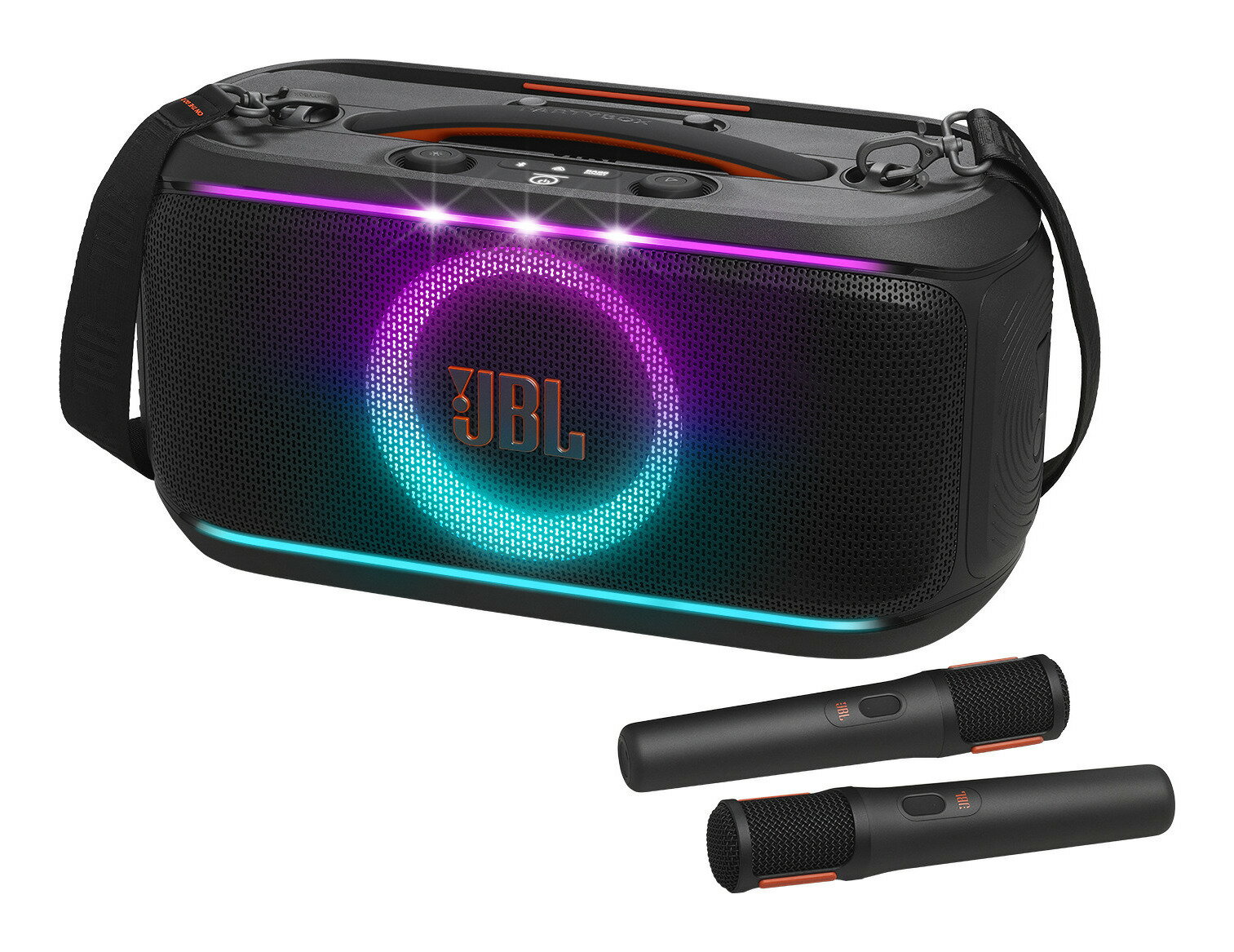 【送料込】JBL PartyBox On-the-Go 2 / ワイヤレスマイク2本付 ライティングエフェクト搭載 ポータブル Bluetooth パーティー スピーカー JBLPARTYBOXOTG2BJN