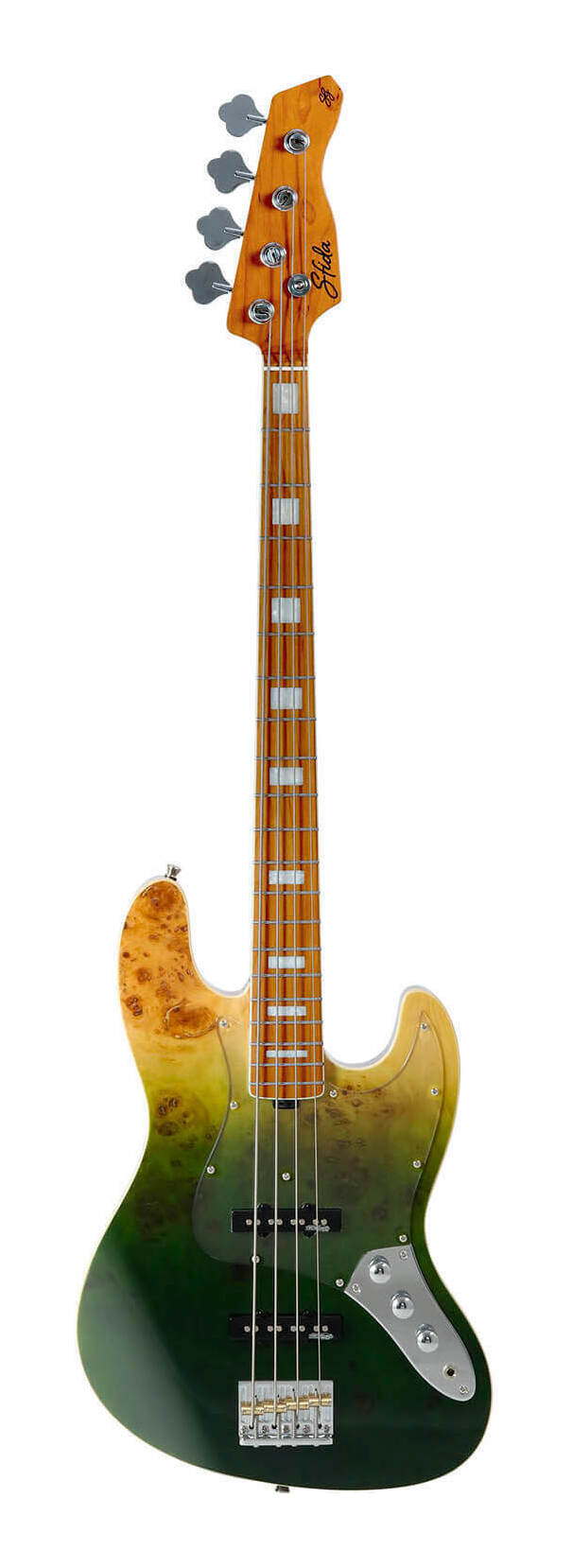 こちらの商品はお取り寄せとなります。3日～1週間ほどでお届け可能です。メーカー品切の際はお時間を頂きます。※画像は撮影用商品のため、お届けの際の商品とは異なります。バールポプラトップを採用したJBスタイル「SJB-800」は、美しい木目を引き立てるカラーリングに加え、ローステッド・メイプルネックやネックバインディング、ブロックポジションマークによる高級感あふれるルックスが特長です。ピックアップやブリッジには信頼のWilkinson製パーツを搭載し、外観だけでなくサウンドや演奏性にもこだわりました。さらに、ネックジョイント部にはヒールレスカットを施すことで、ハイポジションでのプレイアビリティも大幅に向上しています。ローステッド・メイプルとは、メイプル材を高温で熱処理し、内部の水分や油分を取り除くことで、長年使い込まれた木材に近い状態へ仕上げた素材です。この工程により、木材の歪みやねじれが起こりにくくなり、耐久性が向上。さらにサウンド面では、音の明瞭さやクリアさが増し、音の伸びや豊かな響きを得られます。もともとはハイエンド楽器にのみ使われていた技術ですが、近年はビギナー向けの価格帯にも採用されるようになり、手軽にそのメリットを体感できるようになっています。Sfida(スフィーダ)製品は、海外拠点の中でも最も高い技術力を誇る工場を採用し、Sfida専任スタッフが品質管理を徹底。高いパフォーマンスを安定して提供いたします。現地工場での厳格な出荷前検品に加え、キクタニミュージック内の専門部署にて、最終検品および出荷前の調整も実施しております。お客様に安心して製品をご使用いただけるよう、万全の体制で品質管理に取り組んでいます。スペックBody:Burl Poplar top/Okuome backBinding:WhiteNeck:Roasted MapleNeck Joint:Bolt-onFingerboard:Roasted MapleFingerboard Radius:305Number Of Frets:20Nut Material:BoneNut Width:38mmScale:34inchBridge:Wilkinson 4-String Electric Bass Bridge Brass SaddlePickup:Wilkinson JB Single-Coil Pickup×2Control:2 Volume,1 ToneBody Finish:Gloss付属品:レンチ、ギグバッグ生産国:中国※商品の仕様、価格並びに付属品などは予告なく変更することがあります。※製品の特性上、製造過程で微細な研磨痕や擦れが生じることがございます。これらは製品の品質や性能に影響を及ぼすものではございません。※お使いのブラウザや環境により実際の商品と色が異なる場合がございます。