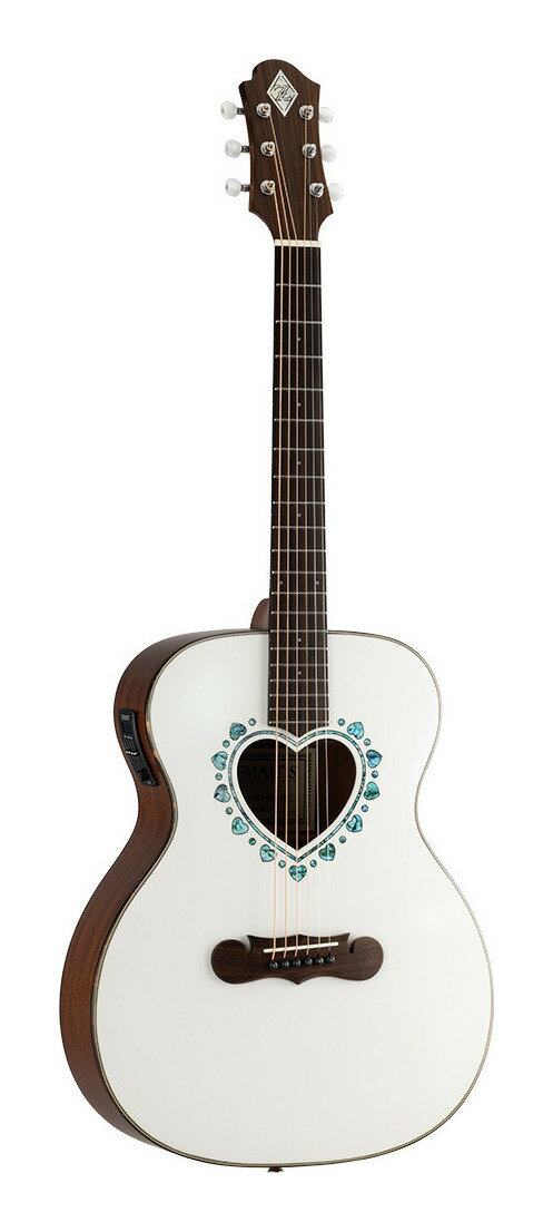 こちらの商品はお取り寄せとなります。3日～1週間ほどでお届け可能です。メーカー品切の際はお時間を頂きます。※画像は撮影用商品のため、お届けの際の商品とは異なります。ハート型サウンドホールのオーケストラ・モデルのCAF-90Hは、マザー・オブ・パールのダイヤモンド・インレイが輝く特徴的なヘッドストックを持ったマホガニー・ネックにローズウッド・フィンガーボードを採用した20フレット仕様の14フレット・ジョイントとなっています。ゼマイティスの伝統的なハート型のサウンドホール、その周縁に施されたアバロン柄のハートをちりばめたロゼッタ、マスターシュ・ブリッジのオリジナル・デザインは、非常に魅力的です。トップ・ブレイシングはサウンドホールの形状やボディーのサイズを考慮して、最大限の鳴りを引き出すためにフォワードXブレイシングを採用しています。ボディー・トップは板材の時に真空状態で熱を加えることで余分な水分やミネラルを取り除いたソリッド・スプルースを使用し、サイドとバックにはサペリを用いて狂いの出にくい安定したボディ剛性を実現しました。ヘッドストックの突板にはローズウッドを使用し、ペグのボタンはパーロイドを採用しています。ボディー・サイドには4バンドEQとクロマティック・チューナー機能を持ったプリアンプを搭載し、お好みのトーンでアンプなどの外部機器に出力できます。カラーは、グロス・ホワイトです。ギグバッグが付属します。Top:Solid SpruceBack＆Sides:Laminated SapeleBracing:Forward XNeck:MahoganyNut Width:43mmFingerboard＆Bridge:RosewoodFretboard Radius:400mmNut＆Saddle:BoneScale Length:630mmFrets:20Finish:UrethaneBody Length:490mmBody Width(Upper Bout):282mmBody Width(LowerBout):392mmBody Depth(Upper):96mmBody Depth(Lower):108mmPreamp:EX-4 with Zemaitis LogoStrings:.012/.016/.024/.032/.042/.053[Coated Phosphor Bronze]Case:Gigbagマザー・オブ・パールのZロゴが入ったヘッドストックサウンドに広がりを与えるハート形状のサウンドホールと、ハートとドットが交互にちりばめられたアバロン柄のロゼッタその形状から、英語で口ひげを意味する「マスターシュ」と命名されたブリッジControlsアンダーサドル・ピエゾ・ピックアップからのサウンドをコントロールするプリアンプ・システムコントロールはVolume、Treble、Middle、Bass、Presence。便利なチューナー機能も装備。9Vバッテリーを使用Gigbag付属ギグバッグは、大きな前面ポケット付きダブル・ショルダー・ストラップでバックパック・スタイルでの運搬が可能