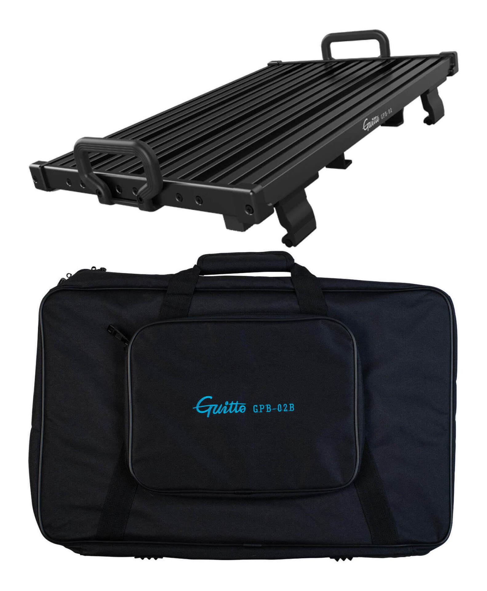 こちらの商品はお取り寄せとなります。3日～1週間ほどでお届け可能です。メーカー品切の際はお時間を頂きます。GPB-02は、軽量かつ強靭なアルミ合金フレームに折りたたみ式アンダーシャーシを備えたペダルボードです。付属の固定ブロックを使う独自の固定方式で、面ファスナーに頼らず素早く確実にレイアウト可能。表面はアルマイト処理、外周はエッジ保護設計で傷に強く、過酷な踏み込みにも対応します。電源はボード下に収納でき、省スペースで持ち運びも容易です。固定ブロックで手軽に素早くレイアウト溝にTナットを差し込み、固定ブロックでペダルの側面を押さえてネジ留めするだけのシンプル構造です。面ファスナーの貼り替えや糊残りがなく、レイアウト変更も短時間で完了。サイズや形が異なるペダルも均一の力で固定でき、ガタつきやズレを抑えます。現場での急な入れ替えや、スタジオと自宅での機材入替にも柔軟に対応します。折りたたみ式アンダーシャーシで配線と携行性を両立ボード下に電源を収められるため、天面のスペースを最大限に活用できます。電源やケーブルが視界に入らず、踏み間違いを減らし、見た目もすっきり。折りたたみ機構により、使用時は十分な剛性を確保しつつ、撤収時は薄く畳んで省スペースで持ち運べます。高さ31～35mm・奥行き54mm以下・長さ140～155mmのパワーサプライに適合します。アルミ合金×アルマイト×エッジ保護の高耐久設計フレームは軽量なアルミ合金で、持ち運びの負担を軽減。表面のアルマイト処理は擦り傷や汚れに強く、外周のエッジ保護が積み下ろし時の衝撃から機材を守り、四隅の接触でも塗装剥がれを抑制。付属のL型/T型の六角レンチ、ラッチフックなど実用的な付属品により、組み立てと運用の両面で扱いやすさを高めています。※注意事項・電源収納部の対応サイズは目安です(H:31～35mm以下/W:54mm以下/L:140～155mm)。ご使用予定の電源サイズを事前にご確認ください。・固定ブロックとネジは均等に締め付け、過度なトルクを避けてください。・踏み込みや移動時は、ケーブルに余裕を持たせて断線やプラグ抜けを防止してください。・表面仕上げを長持ちさせるため、溶剤や研磨剤の使用は避け、柔らかい布で乾拭きしてください。・本ページに掲載しているスペックは、実際の製品を測定した実測値です。・メーカー本国サイトや海外通販サイトに掲載されている数値と異なる場合がありますが、実機に基づいた数値のため、実使用時の目安として安心してご参照ください。・スラント用アンダーシャーシは強力なバネ機構により自動で展開します。・展開時は手や顔などを近づけないよう、十分ご注意ください。・外観・付属品・仕様は予告なく変更となる場合があります。スペック製品サイズ:515 x 332 x 30-75mm(ハンドル除く)製品重量:2,480gハンドルサイズ:120 x 75 x 30mmバッグサイズ:580 x 210 x 80mm対応パワーサプライサイズ:高さ31～35mm x奥行き54mm以下x幅140～155mmパッケージサイズ:61.5 x 42 x 10.5cmパッケージ重量:5.7kg生産国:中国※商品の仕様、価格並びに付属品などは予告なく変更することがあります。※工具の使用や、パーツの取り付け/改造は専門知識が必要になります。自信の無い方はリペアショップに相談下さい。※製品の特性上、製造過程で微細な研磨痕や擦れが生じることがございます。これらは製品の品質や性能に影響を及ぼすものではございません。※お使いのブラウザや環境により実際の商品と色が異なる場合がございます。