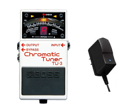 セット内容本体：TU-3ACアダプター：PSA-100S2ステージ・ユースに最適なコンパクト・タイプのクロマチック・チューナー TU-3は、BOSSのチューナーのノウハウを継承した、クロマチック・チューナーTU-2の後継モデル。野外での視認性をさらに高める「高輝度モード」 の新規搭載や、21個ものLEDによる滑らかなメーター表示、最大6半音までのフラット・チューニングへの対応など、便利な機能で快適なチューニングが行 えます。 ●野外での視認性を高める「高輝度モード」や、21個のLEDで滑らかなメーター表示を実現 ●チューニングの完了をLEDの動作で知らせるアキュピッチ・サイン機能搭載 ●最大6半音までのフラット・チューニングにも対応。 ●他のコンパクトへの電源供給機能も装備 外形寸法 / 質量 幅(W)：73 mm 奥行き(D)：129 mm 高さ(H)：59 mm 質量：390 g※取扱説明書についてのご注意※2022年1月以降、BOSS コンパクト・エフェクターは、環境への配慮の観点から紙による取扱説明書の同梱を取り止め、オンラインでの提供へ変更となります。製品に同梱される製品保証書に取扱説明書掲載ページのURLとQRコードが記載されております。メーカーの紙の取扱説明書が無くなり次第順次変更となりますので、取扱説明書の同梱品と同梱されていない製品が混在するタイミングがございます。今後、どちらかをお届けいたしますので、予めご了承ください。