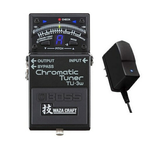 セット内容本体：BOSS TU-3WACアダプター：BOSS PSA-100S2技WAZA CRAFT の息吹を吹き込んだ、ペダル・チューナーの決定版世界中のギタリストの足元をサポートしているペダル・チューナーの定番TU-3に、技WAZACRAFTの魂が吹き込まれました。TU-3Wは、業界標準であるTU-3同等の堅実なチューニングを提供、さらに既存回路を一から見直しました。バッファとトゥルーバイパスの切り替え機能を搭載し、チューナーにおいて不可欠な、色付けのないピュアな信号伝達をどのようなシチュエーションでも実現できます。TU-3Wは違いのわかるハイエンド・プレイヤーの為のプレミアム・チューナーです。・技WAZA CRAFTの魂が宿った世界標準のペダル・チューナー。・定評あるチューニングとプレミアムなバッファをひとつのペダルで両立。・世界標準のチューニング機能をTU-3からそのまま踏襲。・オーディオ回路を新たに設計し直し、今までになくピュアな信号伝達を実現。・バッファとトゥルーバイパスの切り替えにも対応。・安心の長期5年保証。付属品:保証書チラシ(安全上のご注意、使用上のご注意、サービスの窓口)アルカリ電池(9V形)※本体に接続済み外形寸法/質量幅(W)73mm奥行き(D)129mm高さ(H)59mm質量460g 電池を含む※製品の仕様及びデザインは改良のため予告なく変更することがあります。技Waza Craftとは創業以来、BOSSのエンジニアはアナログ回路設計から最先端のデジタル技術を駆使したDSPまで、あらゆる技術や培ってきたノウハウ、そして音に対する熱いスピリットを注ぎ込み、最高のギター・サウンドを追求し続けてきました。そのクラフトマンシップの結晶といえるコンパクト・ペダルが「技WAZA CRAFT」です。熟練のエンジニアにより、一つひとつのパーツの選定からこだわり抜き、丹念に組み上げられたアナログ回路を搭載。さらに、完成品を出荷する前に日本国内で最終サウンド・チェックをするなど、細部に至るまでこだわった「技WAZA CRAFT」は、極上のサウンドと卓越した弾き心地をギタリストに提供します。 ※取扱説明書についてのご注意※2022年1月以降、BOSS コンパクト・エフェクターは、環境への配慮の観点から紙による取扱説明書の同梱を取り止め、オンラインでの提供へ変更となります。製品に同梱される製品保証書に取扱説明書掲載ページのURLとQRコードが記載されております。メーカーの紙の取扱説明書が無くなり次第順次変更となりますので、取扱説明書の同梱品と同梱されていない製品が混在するタイミングがございます。今後、どちらかをお届けいたしますので、予めご了承ください。