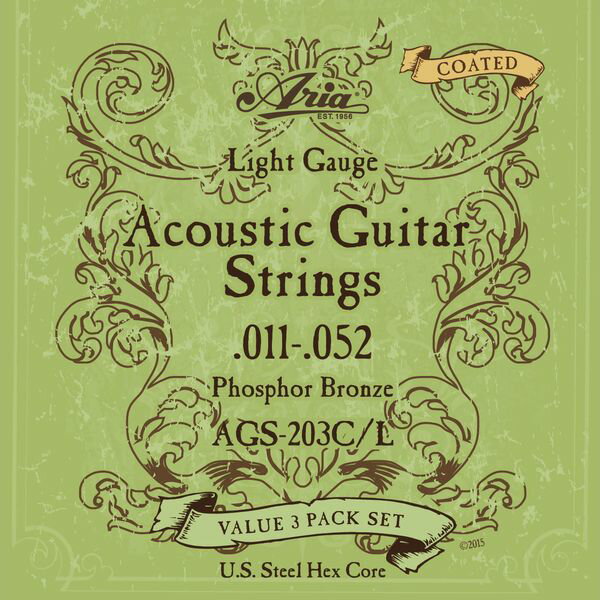 【ポイント2倍】【メール便・送料無料・代引不可】ARIA アリア AGS-203C/L [11-52] アコギ用 コーティング弦 3セットパック×1パック(計3セット) 【smtb-TK】