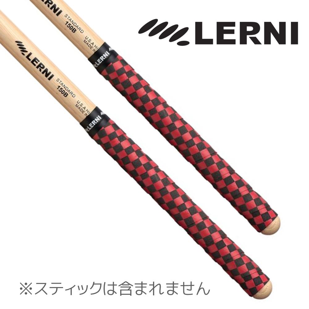 【メール便・送料無料・代引不可】LERNI レルニ GT-CHE RED/BLK チェッカー柄 赤/黒 ドラムスティック用 グリップテープ 4枚セット 2ペア分