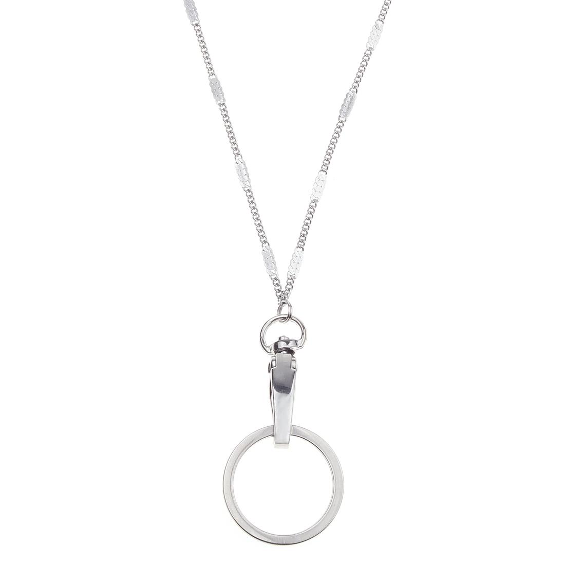 [Wisdompro] ネックストラップ メタル 首掛け紐 社員証、名札、鍵、眼鏡用 ネームホルダー メタルチェーン レディース シルバー 喜平チェーン