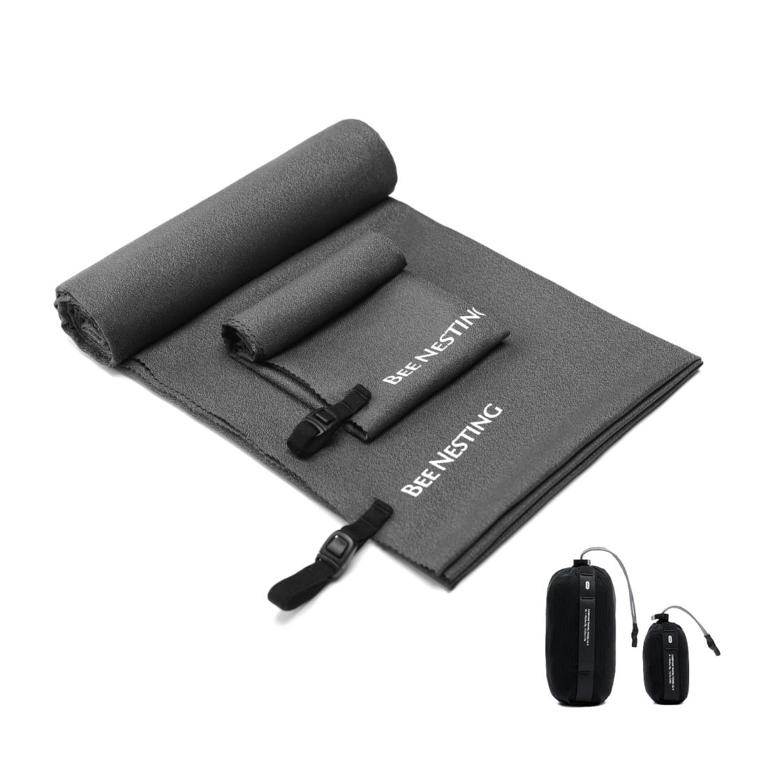 BeeNesting 超軽量 速乾タオル 特大判&小さいセット マイクロファイバー スポーツタオル コンパクトに収納可能なポケット付き バックパッキング 旅行 ...