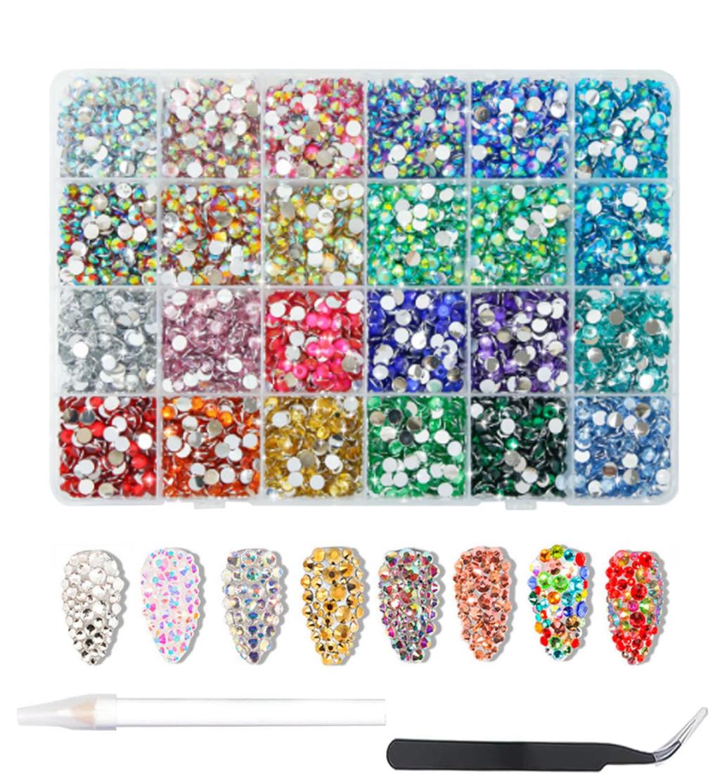 BetterJonny 平底ストーン 3mm 24000粒(24色セット) ネイルストーン ネイルデコレーション/手工芸用 ガラスストーン DIYパーツ 接着面フラット設計 光沢仕上げ