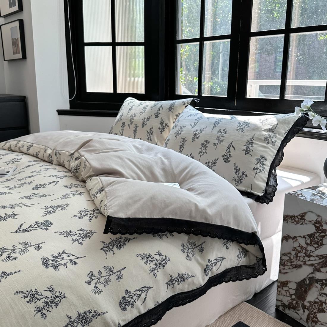 BUKAROOM 【布団カバーセット セミダブル 4点セット】フリル付き ダブルジッパー掛け布団カバー オール..