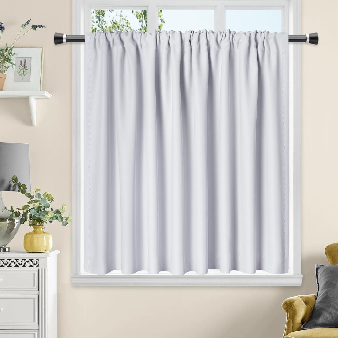 AooHome 遮光 カフェカーテン 小窓用 ホワイト 110cm丈 遮熱 断熱 1級遮光 100cm幅 高密度布製 目隠し 無地 UVカット 防寒 保温 省エネ 洗える 間仕切り 厚手 キッチン 浴室 トレイ 子供部屋 廊下 1枚入