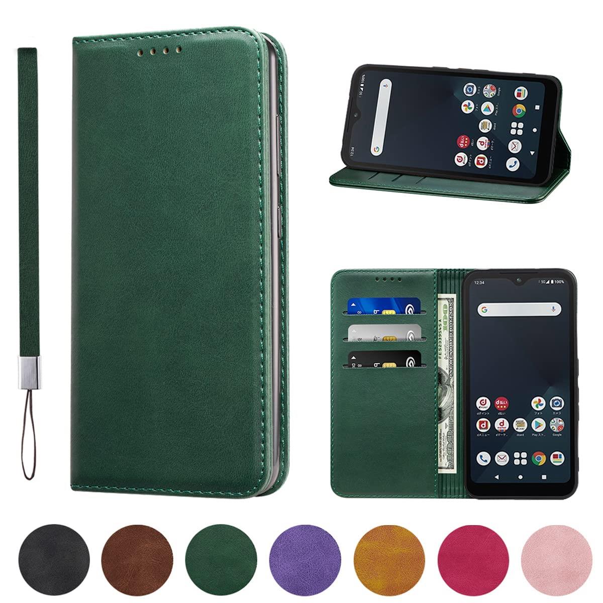 Arrows We F-51B ケース 手帳型 高質PUレザー arrows We F-51B カバー FCG01 ケース 耐衝撃 Arrows We ケース 内蔵マグネット開閉式 ベルトなし スマホケース おしゃれ カードポケット スタンド機能 便利 スプラット同梱 携帯ケース (グリーン)