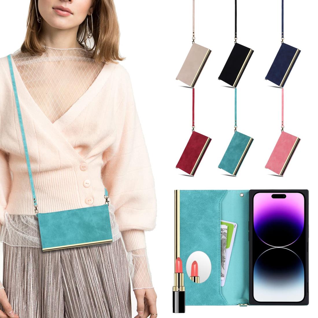 iPhone11 スマホ 携帯 ケース肩掛け 首かけ 斜めがけ ショルダー 鏡をかける 可愛い女性 iPhone 11 ショルダー ケース iPhone 11手帳型ケース[封筒のデザイン]iPhone 11財布型ケース[肩掛け&手掛け]二つ折り財布 付きの専属ストラップ同梱なので 長さ調整可能...