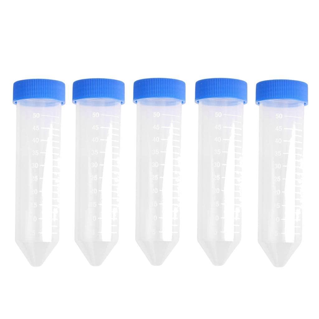 Chaojibao 5個 試験管 プラスチック フラット 試験管 テストチューブ 保存容器 目盛り付き キャップ付き バイアル サンプル ボトル チューブ 冷蔵 遠心分離機 コンテナー 耐低温 漏れ防止 クリア 研究室 検査用 (50ml コニカル底)