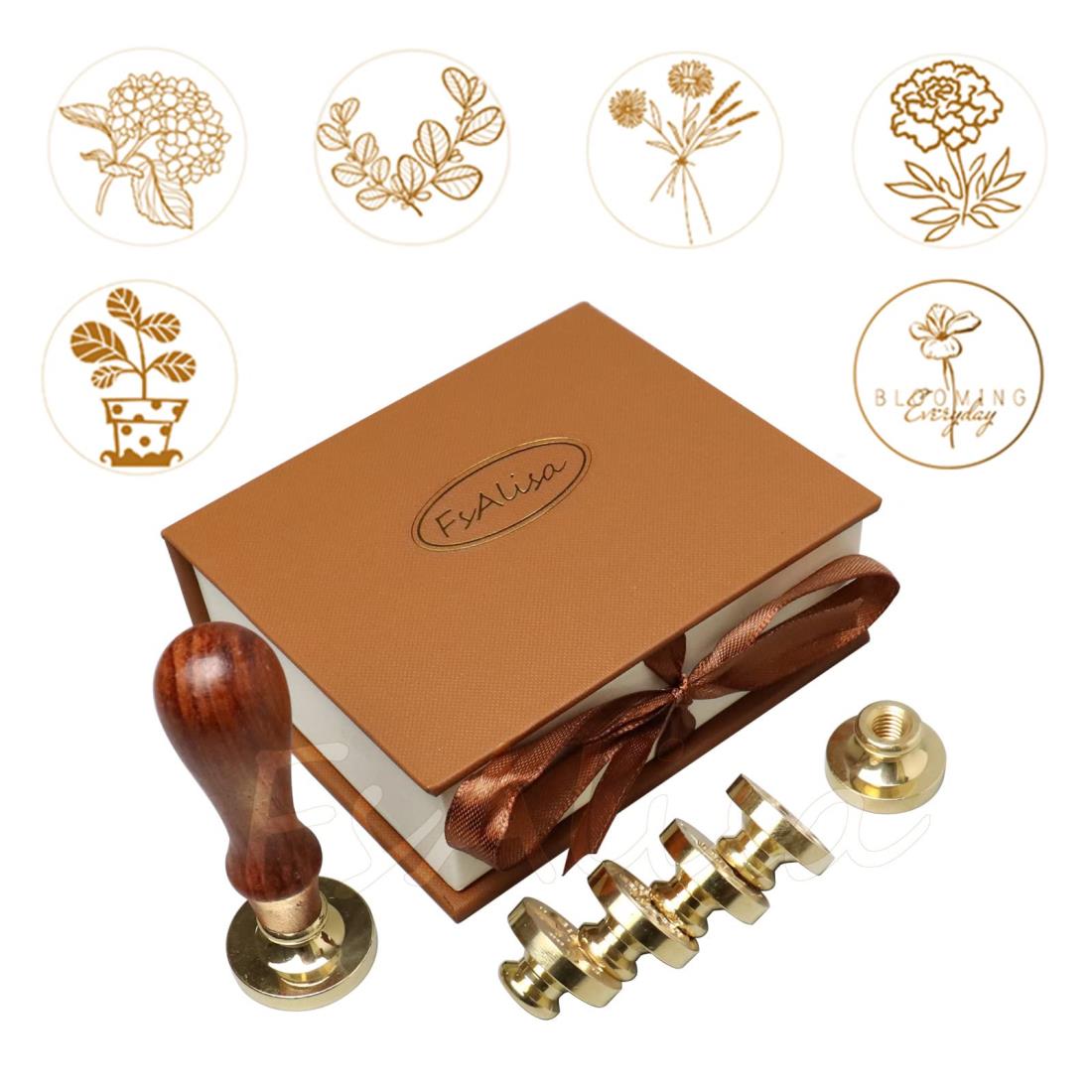 fsalisa シーリングワックス シーリングスタンプ シーリング ワックス スタンプ セット 封蝋 招待状 結婚式 祝福 告白 記念日 誕生日 祝い 手紙 印章 印鑑 封書 メッセージカード 植物 銅頭6本 (セット#-10植物)