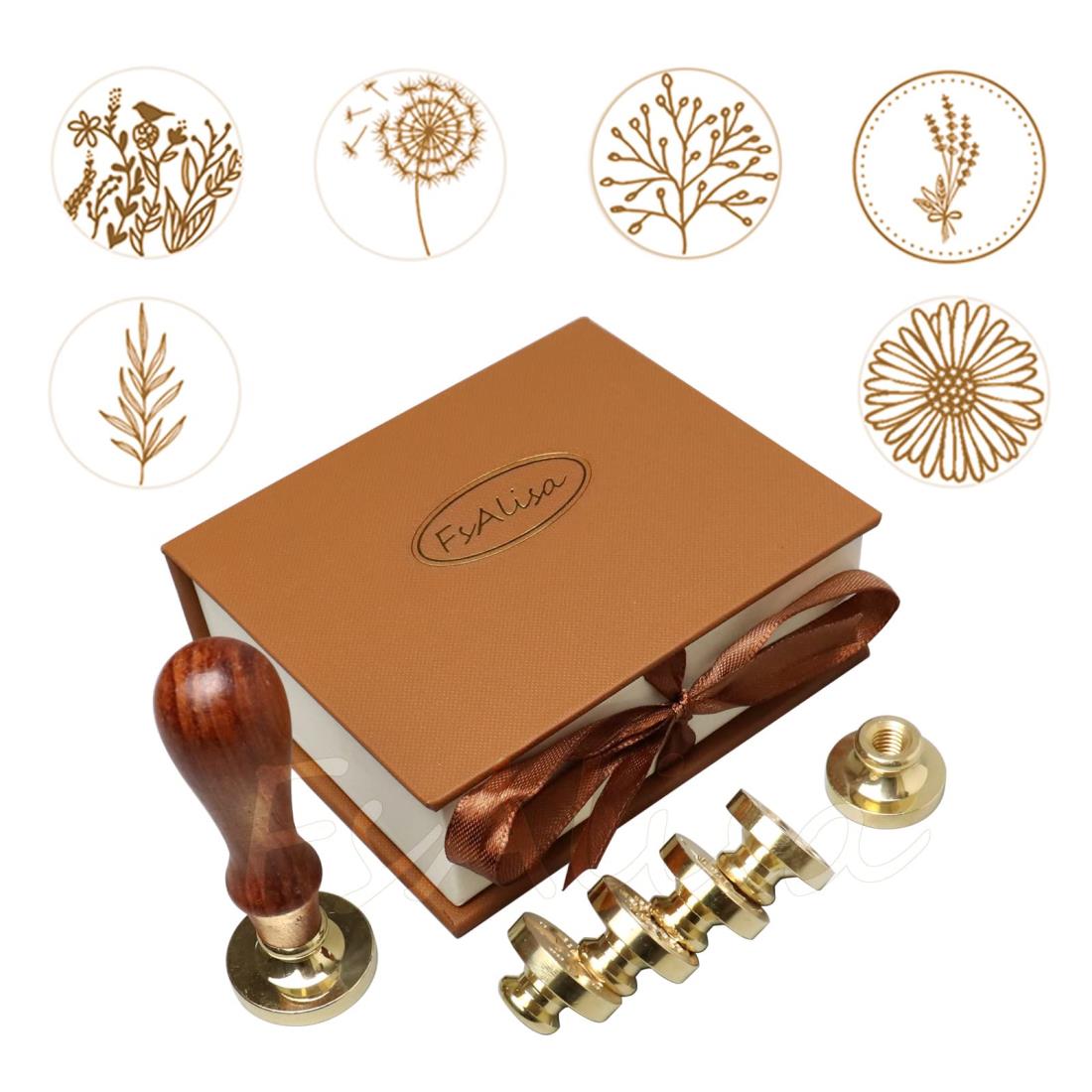 fsalisa シーリングワックス シーリングスタンプ シーリング ワックス スタンプ セット 封蝋 招待状 結婚式 祝福 告白 記念日 誕生日 祝い 手紙 印章 印鑑 封書 メッセージカード 植物 銅頭6本 (セット#-8植物)