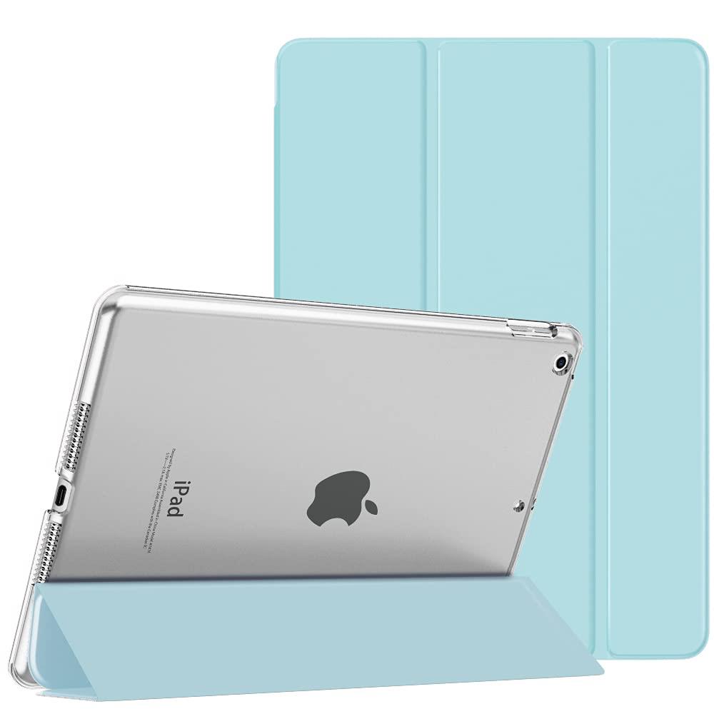 iPad 9 ケース 2021 MoKo iPad 10.2 ケース 第9/8/7世代(2021/2020/2019) 半透明 オートスリープ機能 薄型 スタンド 三つ折り 高級PUレザー 裏地マイクロファイバー 傷防止 スマートケース SkyBlue