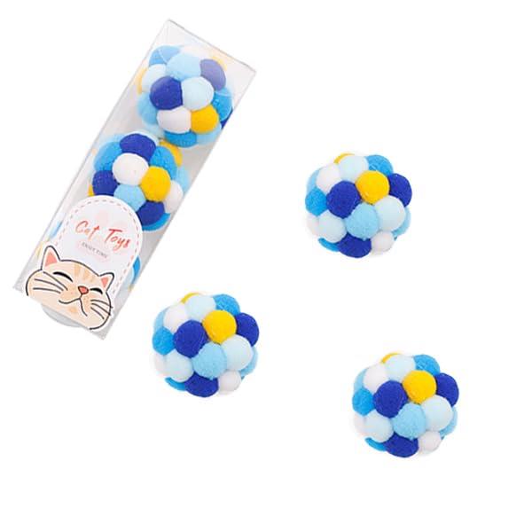LOYELEY 猫 ボール おもちゃ フェルトボール 屋内 猫 コロコロボール ポン ベル内蔵 運動不足解消 猫遊び用 一人遊び 3個セット(ブルー)