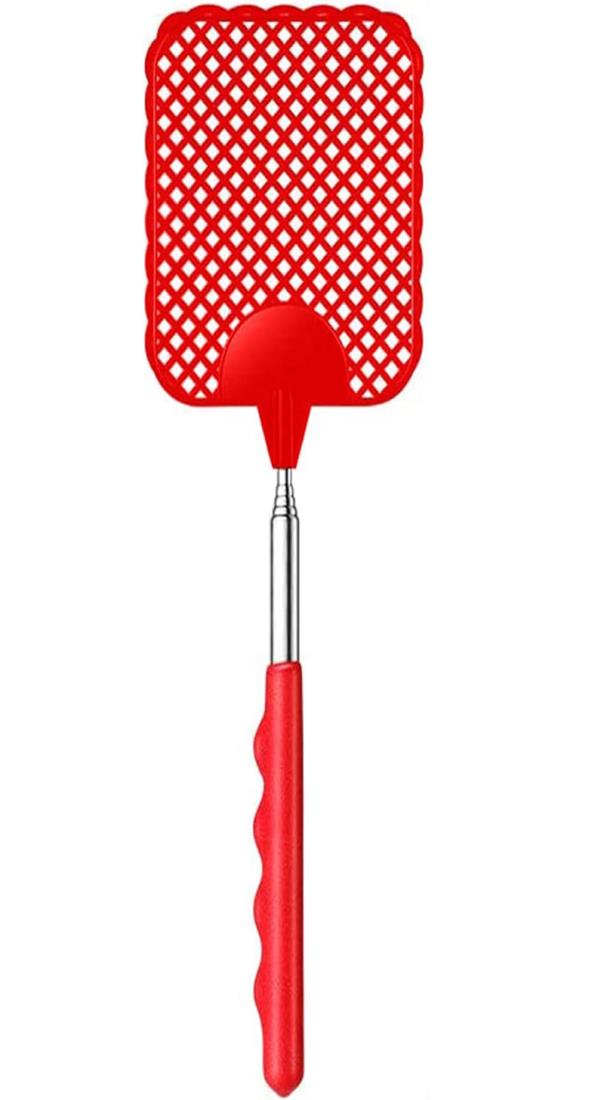 JUTOSU 伸縮式ハエたたき 強力ハエキラー ステンレススチール伸縮ハンドル付き 手動ハエたたき 害虫駆除 蚊 蝿打ち ゴキブリ用 対策 (赤)