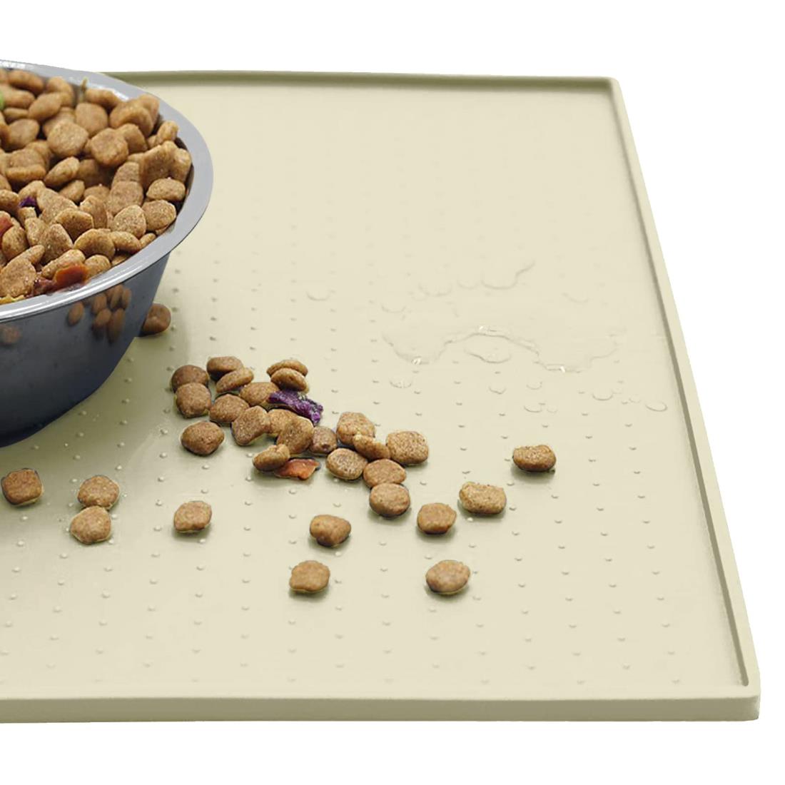 MKUTO ペットマット 猫 犬 食事マット シリコン製 給餌マット 猫砂マット トイレトレーマット 滑り止め 溢れ止め 撥水 防水 防汚 丸洗い（48x 30cm，アイボリー）