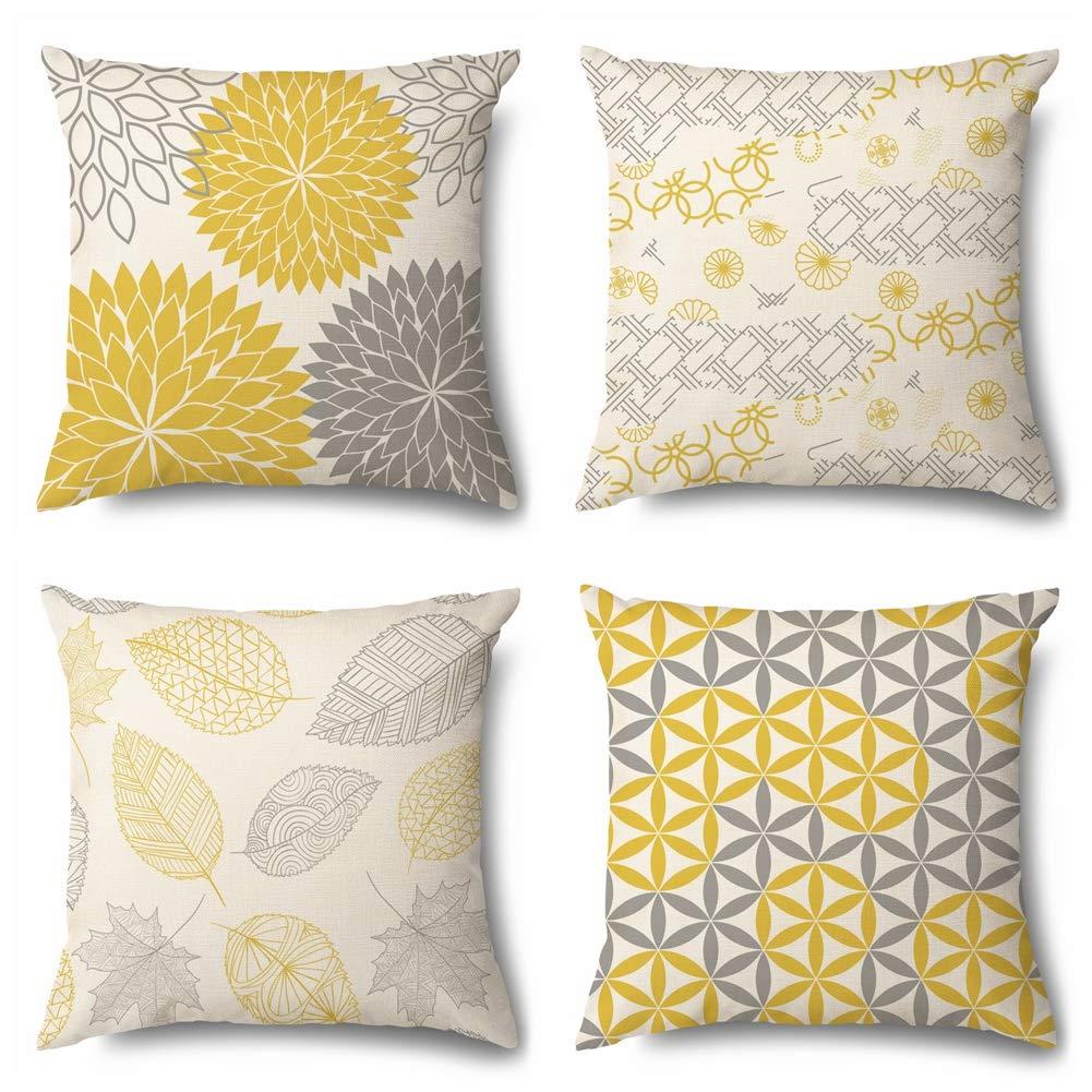 OTOSTAR クッションカバー 40x40cm 北欧 リネンっぽい 4枚セット おしゃれ 可愛い 柄 綿とリネン 亜麻 ..