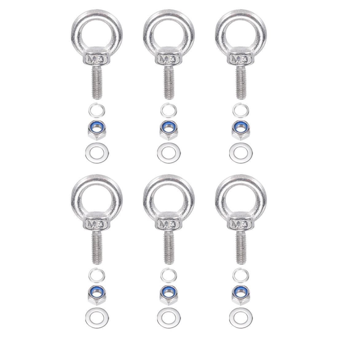 PATIKIL M3 x 9mm リフティングショルダーアイボルト 6個セット 304ステンレス製リフトリングスレッドアイボルト ナットとワッシャー付き ハンモ...