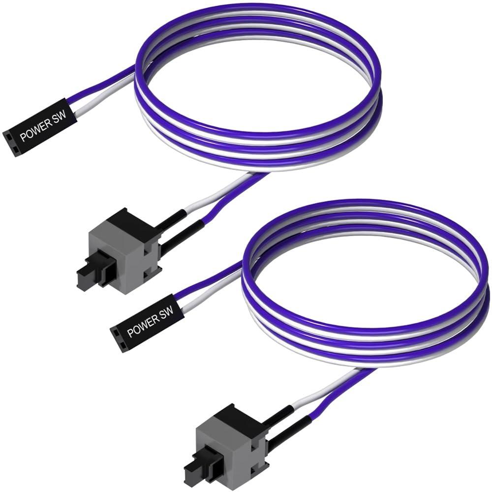 PC電源ボタンケーブル 電源マザーボードケーブル 2本セット RESETSWマザーボードケーブル コンピューター用 再起動スイッチ電源 リセットスイッチ 互換性 取り付け簡単 DIY用 自作PC 長さ50cm 電源ボタンケーブル （パープル+ホワイト ）
