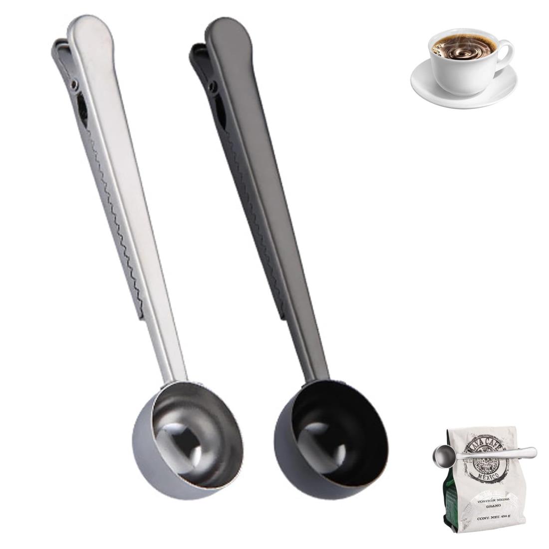 Phyxiul コーヒースプーン 2個入れ 計量スプーン ステンレス鋼 2-in-1コーヒースクープ＆バッグクリッ..