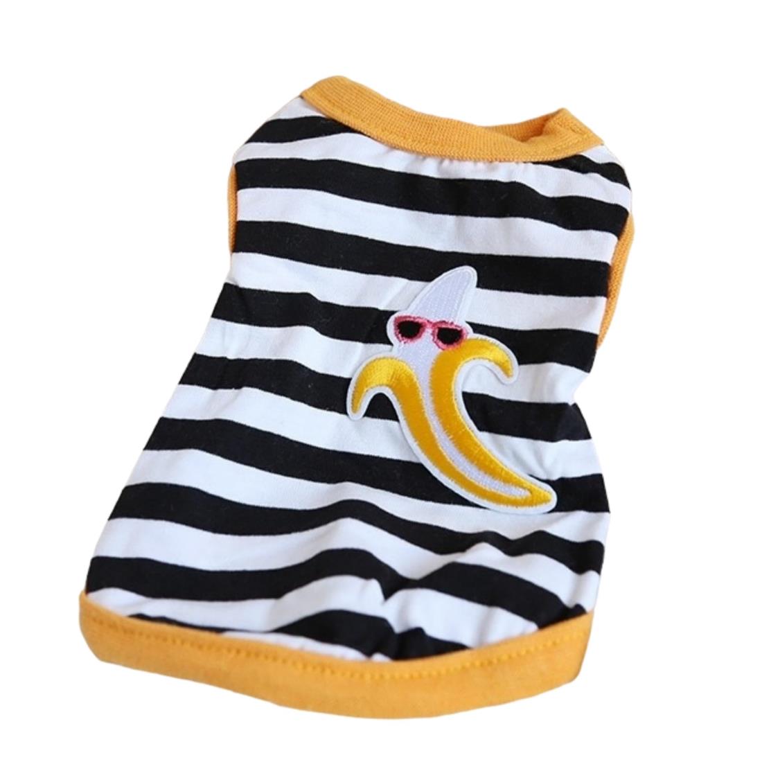 RIOSTUDIO 犬 服 春 夏 極小サイズ 犬 猫 かわいい すずしい ワンコ服 ドッグウェア ペット服 パピー犬服 生まれたて子犬服ワッペンボーダータンクトップ(ブラックホワイト×オレンジ+バナナ,XS)