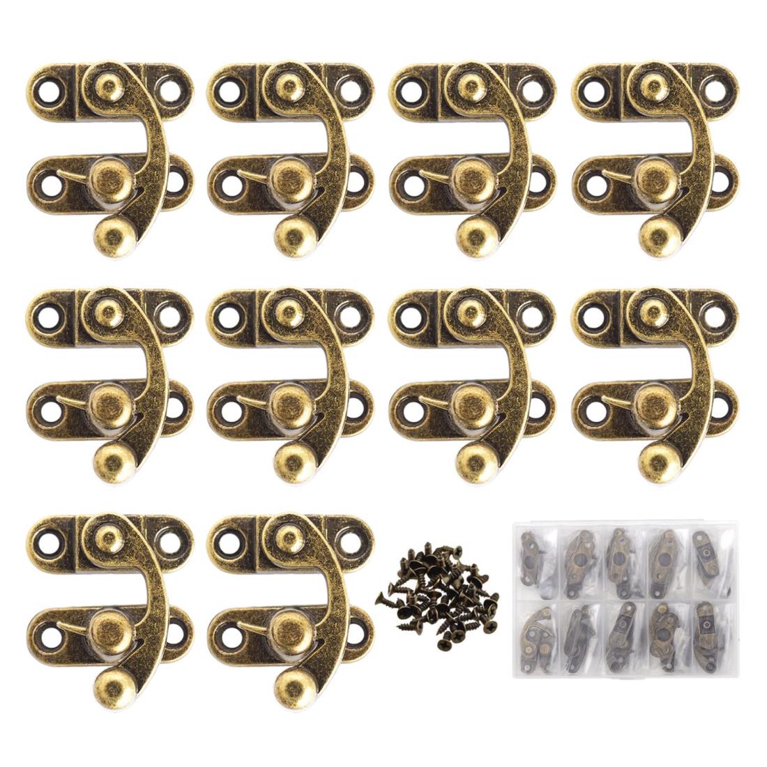 sempiterno ロック 打掛 金具 コーナー金具 アンティーク アンティーク亜鉛合金ボックス南京錠掛け金フック 亜鉛合金ホーンロック 木製ボックスギフトボックスバックル ネジと収納ボックス付き 10セット (ブロンズ 右ロック)