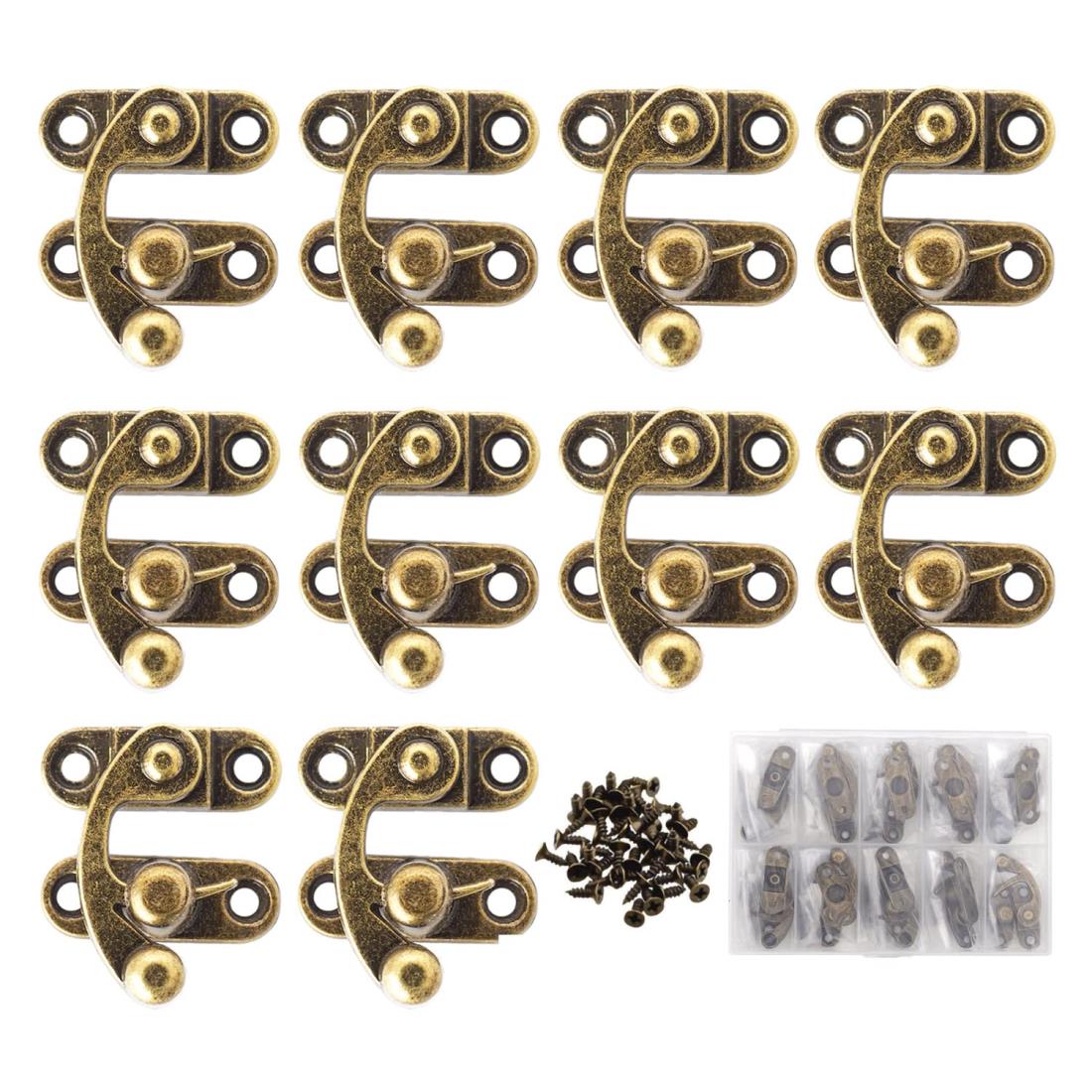 sempiterno ロック 打掛 金具 コーナー金具 アンティーク アンティーク亜鉛合金ボックス南京錠掛け金フック 亜鉛合金ホーンロック 木製ボックスギフトボックスバックル ネジと収納ボックス付き 10セット (ブロンズ 左ロック)