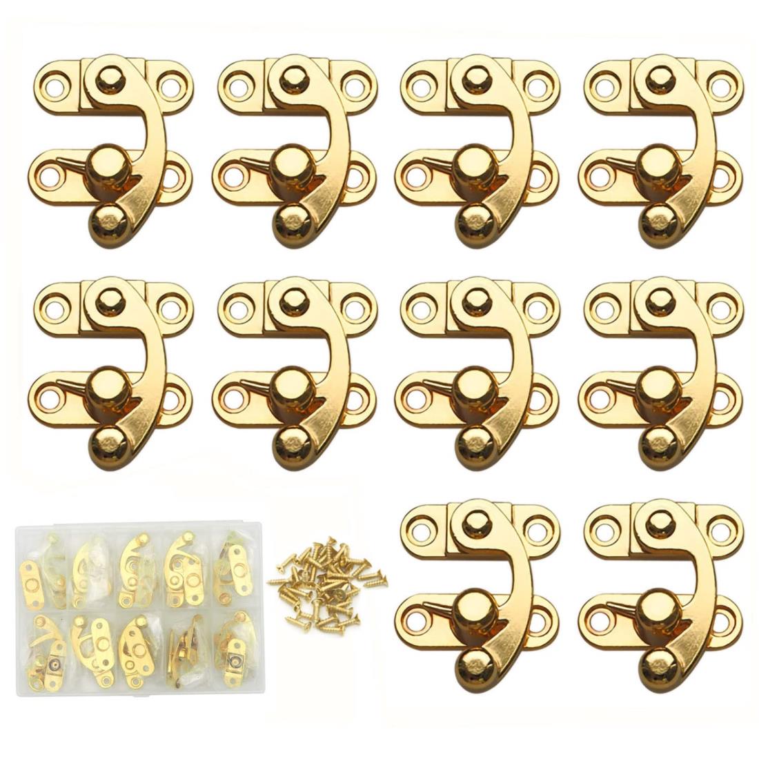 sempiterno ロック 打掛 金具 コーナー金具 アンティーク アンティーク亜鉛合金ボックス南京錠掛け金フック 亜鉛合金ホーンロック 木製ボックスギフトボックスバックル ネジと収納ボックス付き 10セット（ ゴールド 右ロック）