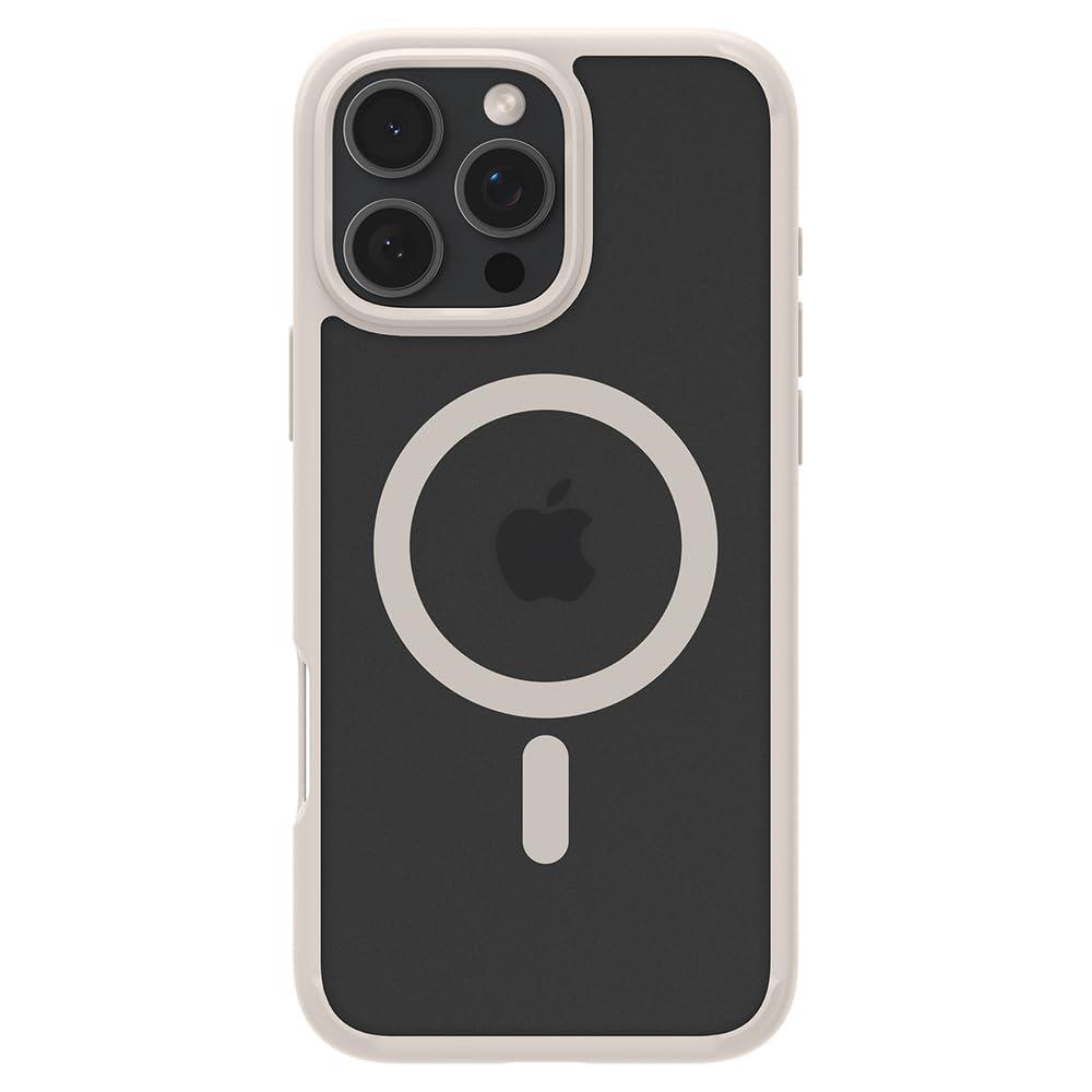 AILショップのSpigen iPhone 16 Pro Max ケース MagSafe対応 半透明 クリア ストラップホール 米軍MIL規格 ウルトラ・ハイブリッド・マグフィット ACS08382 (フロスト・ナチュラル・チタニウム)｜アングル3