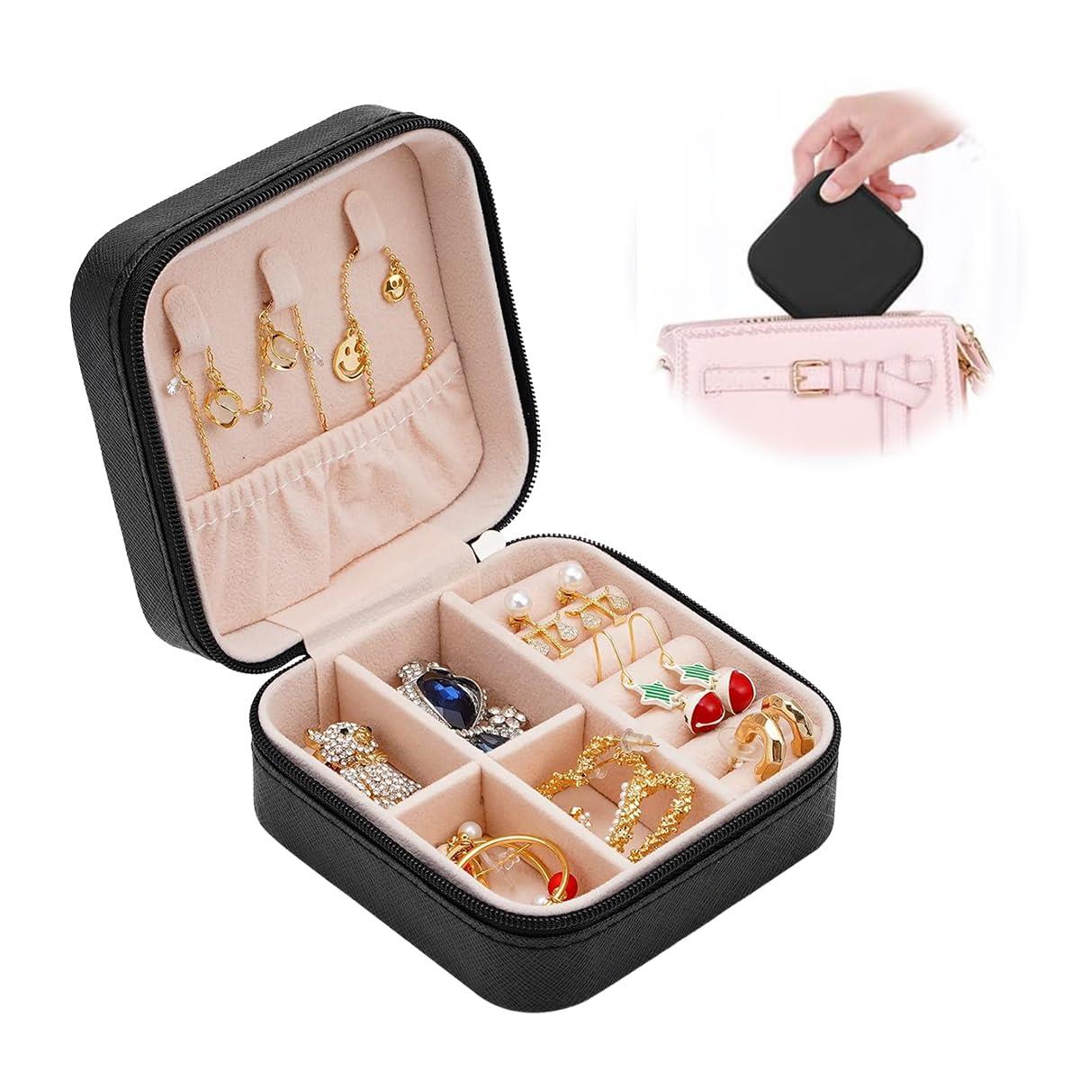 UrbanPulse ジュエリー ケース アクセサリー PUレザージュエリーボックス 防水 収納ケース ギフトボックス 宝石箱 指輪ボックスア 収納に便利 贈り物 携帯 リング イヤリング ネックレス ブレスレット など小物入れアクセサリー 女の子・女性用 (ブラック)