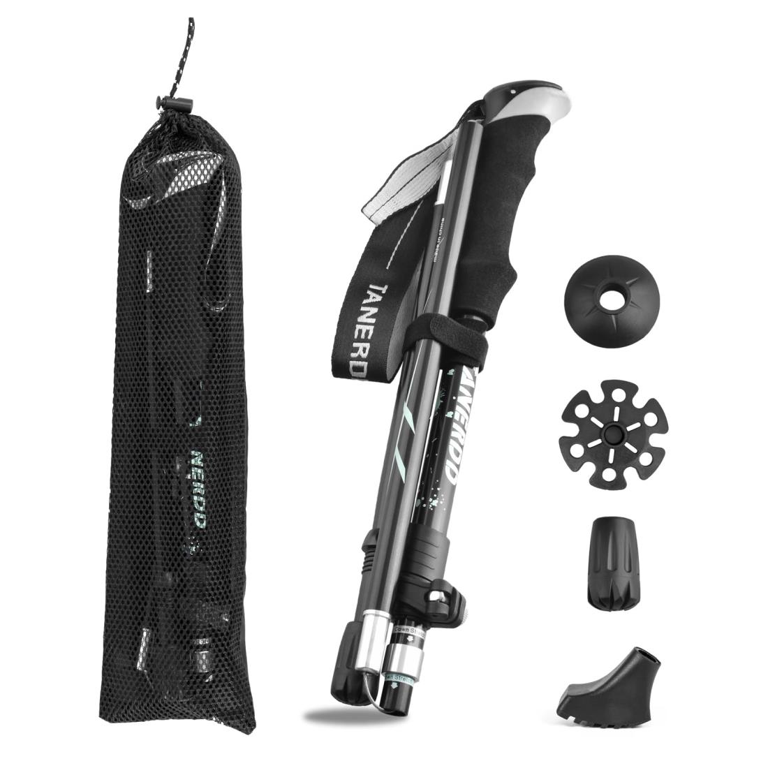 TRIWONDER トレッキングポール 折りたたみ 登山ストック ウォーキングポール 軽量アルミ製 1本セット コンパクト 収納バッグ付属品付き (ブラック - 130cm)(4)