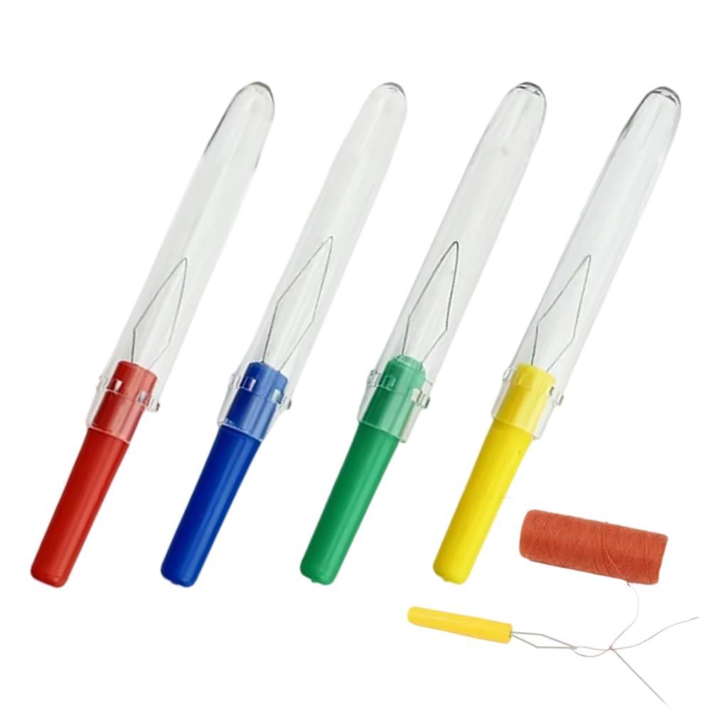 TUDOUZZZ 手芸用 針糸通し器 便利なカバー付き ひも通し器 ゴム紐通し 針糸通しツール 手作り DIY 裁縫道具 簡単糸通し 高齢者向け 4個セット (赤・黄・緑・青) 4色セット